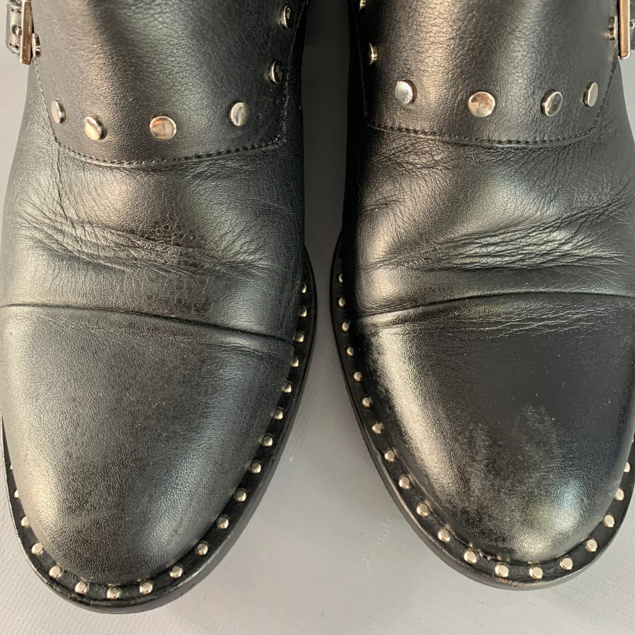 JIMMY CHOO Size 7.5 Black Leather Studded Belted Side Zipper Ankle Boots - Image 9