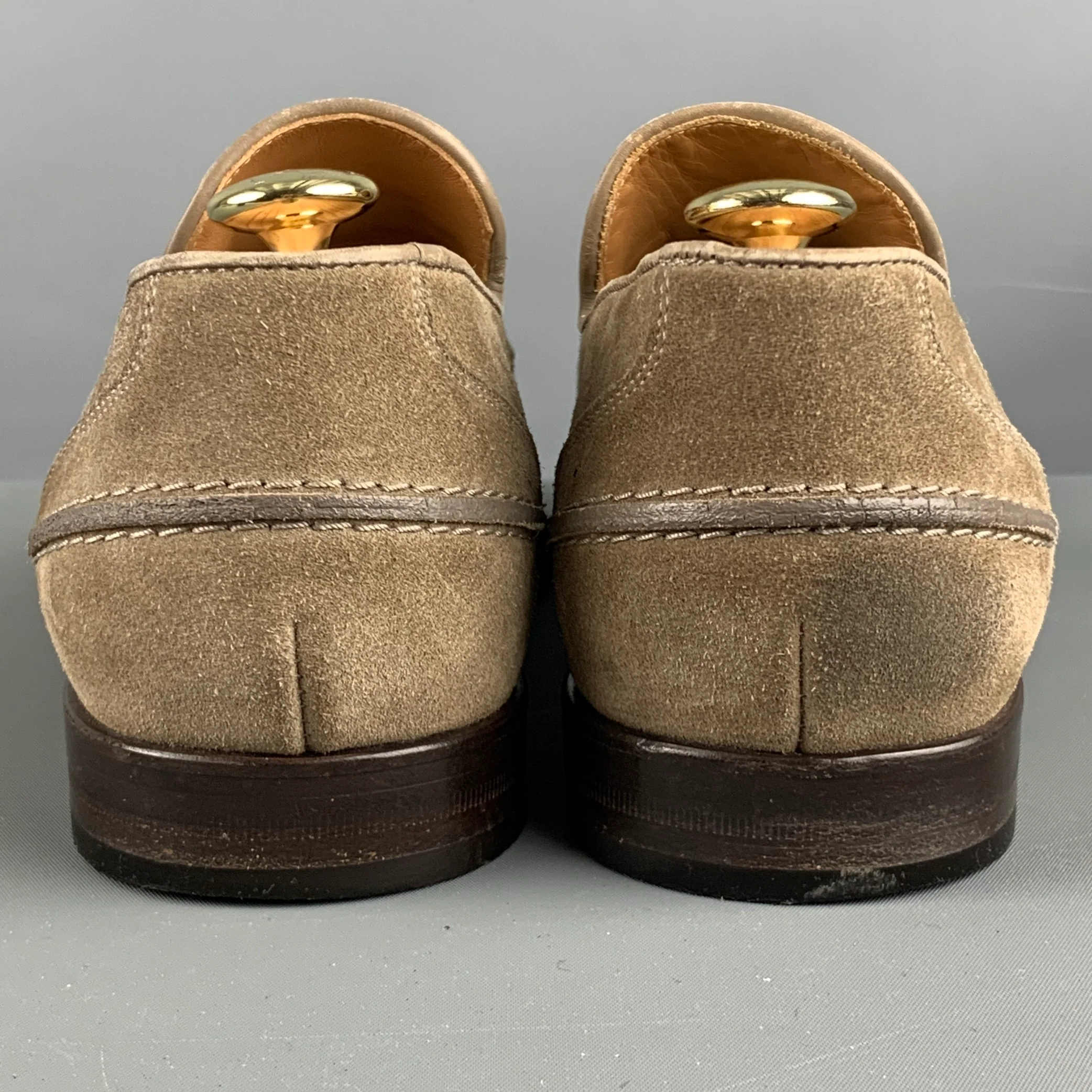 JIMMY CHOO Size 8.5 Taupe Textured Leather Slip On Loafers - Image 3