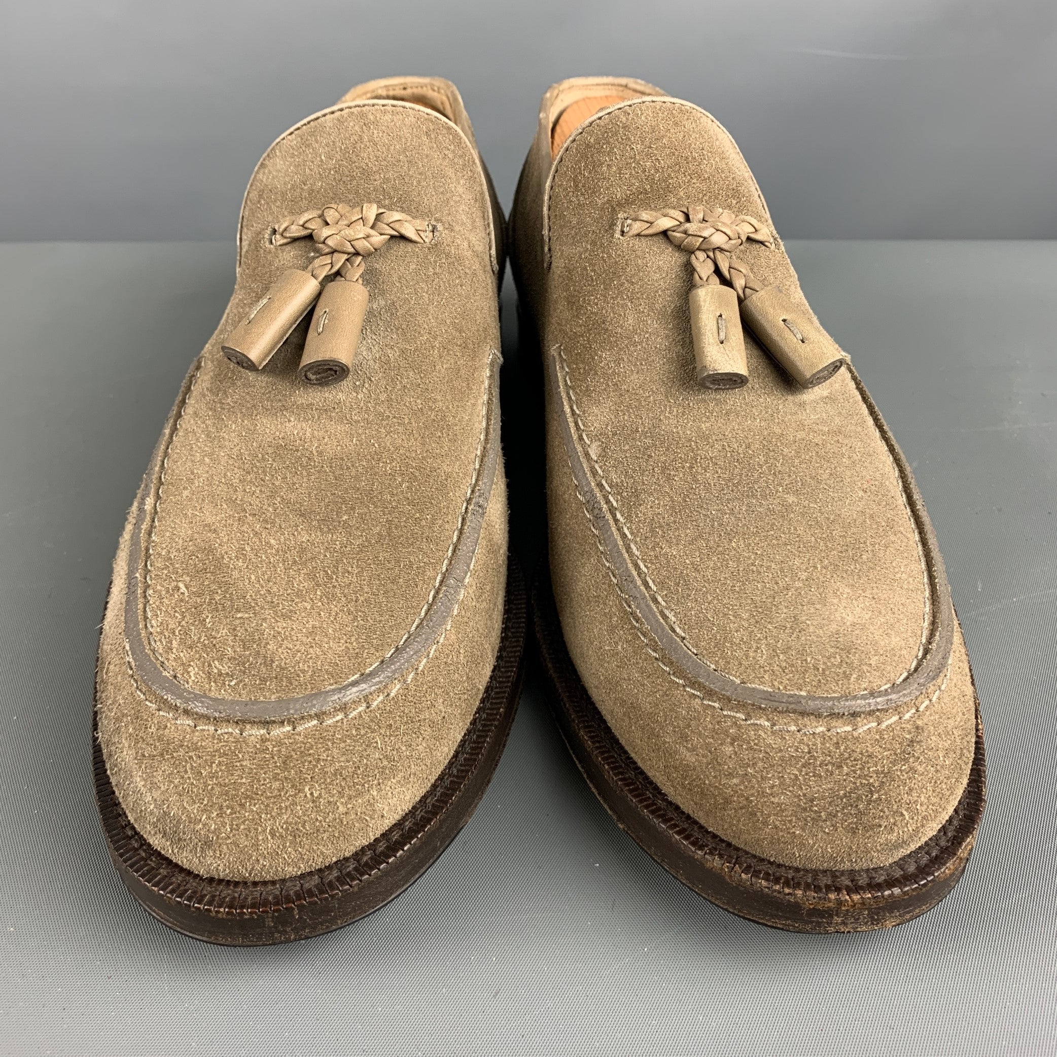 JIMMY CHOO Size 8.5 Taupe Textured Leather Slip On Loafers - Image 4