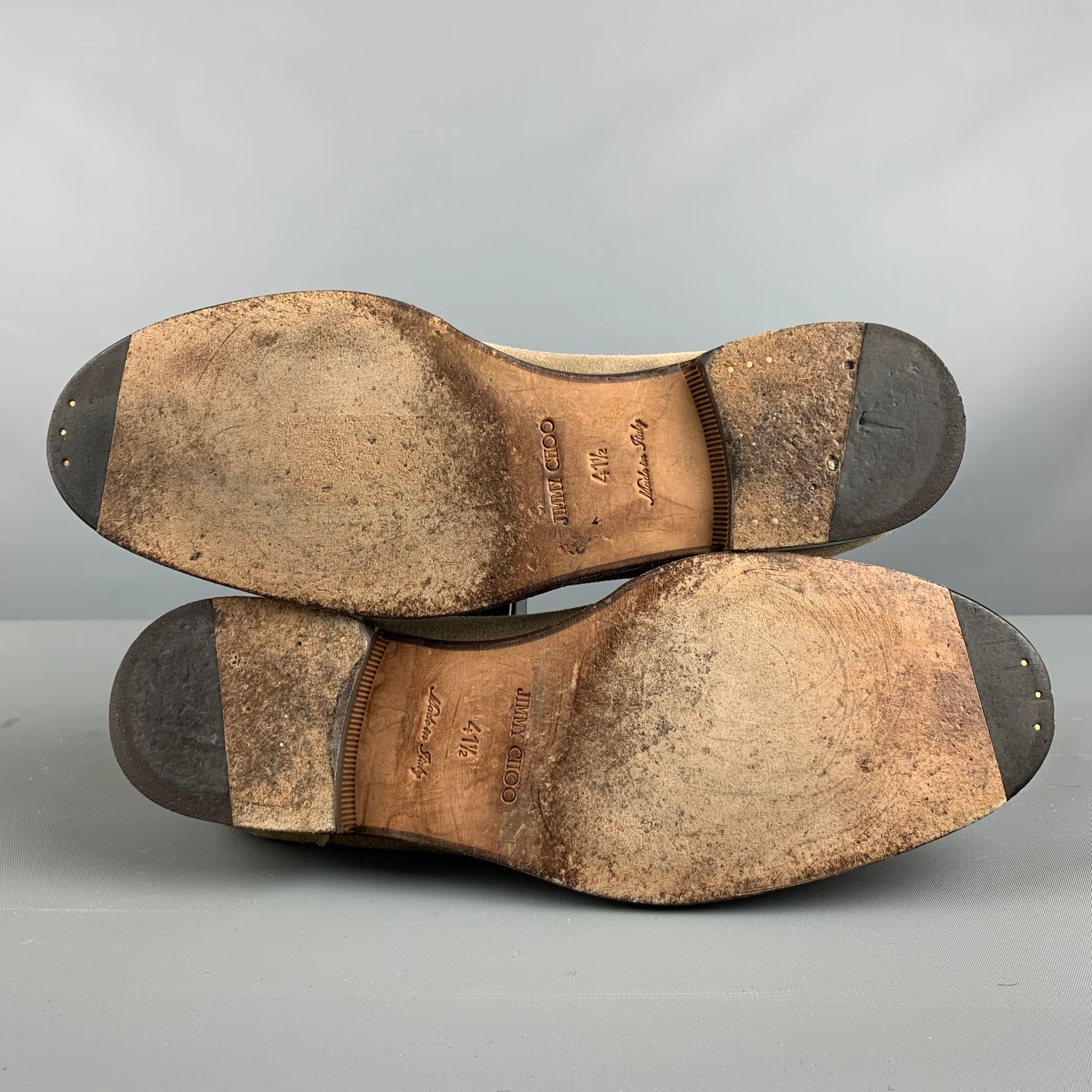 JIMMY CHOO Size 8.5 Taupe Textured Leather Slip On Loafers - Image 6