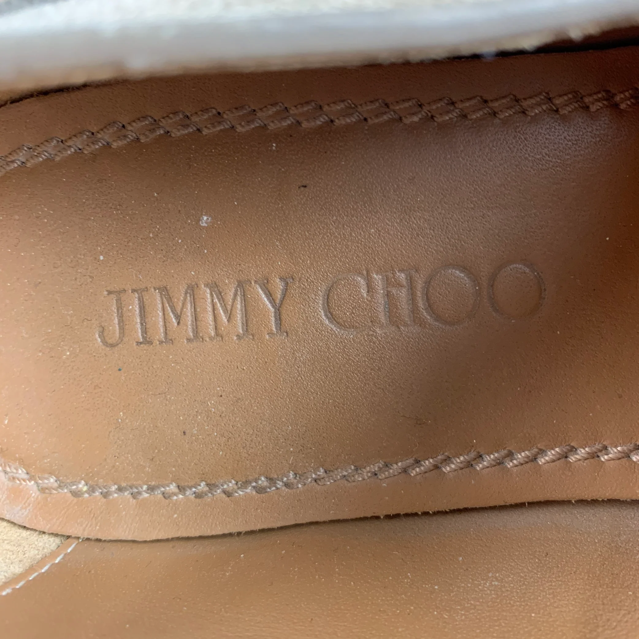 JIMMY CHOO Size 8.5 Taupe Textured Leather Slip On Loafers - Image 7