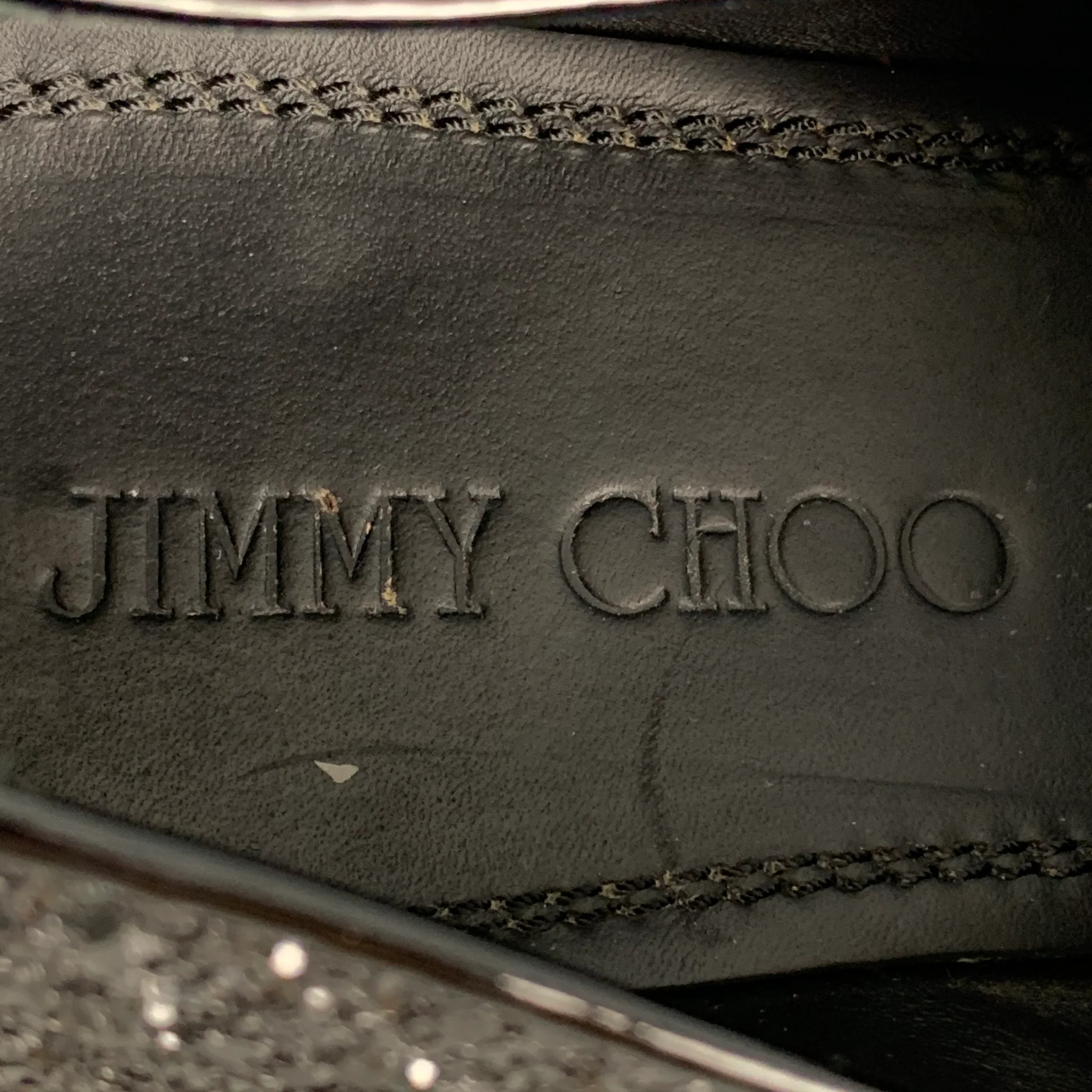 JIMMY CHOO Size 8 Black Glitter Leather Slip On Loafers - Image 6