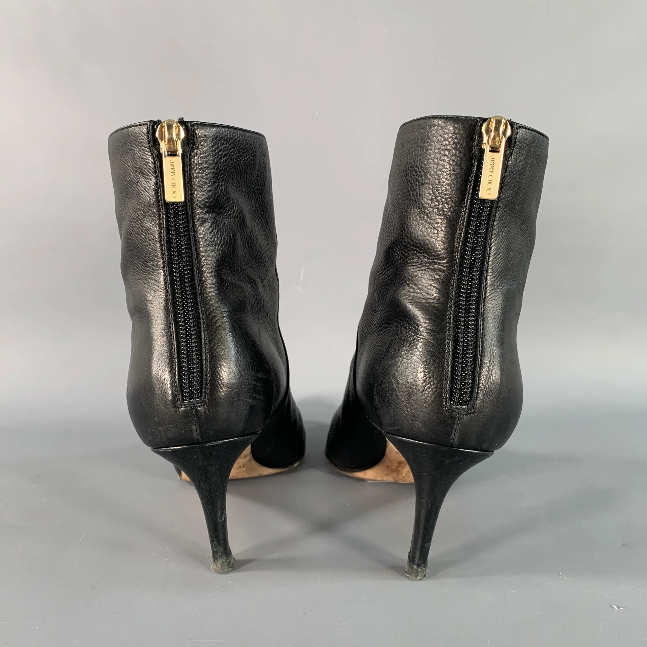 JIMMY CHOO Size 8 Black Leather Pebble Grain Back Zip Boots - Image 3