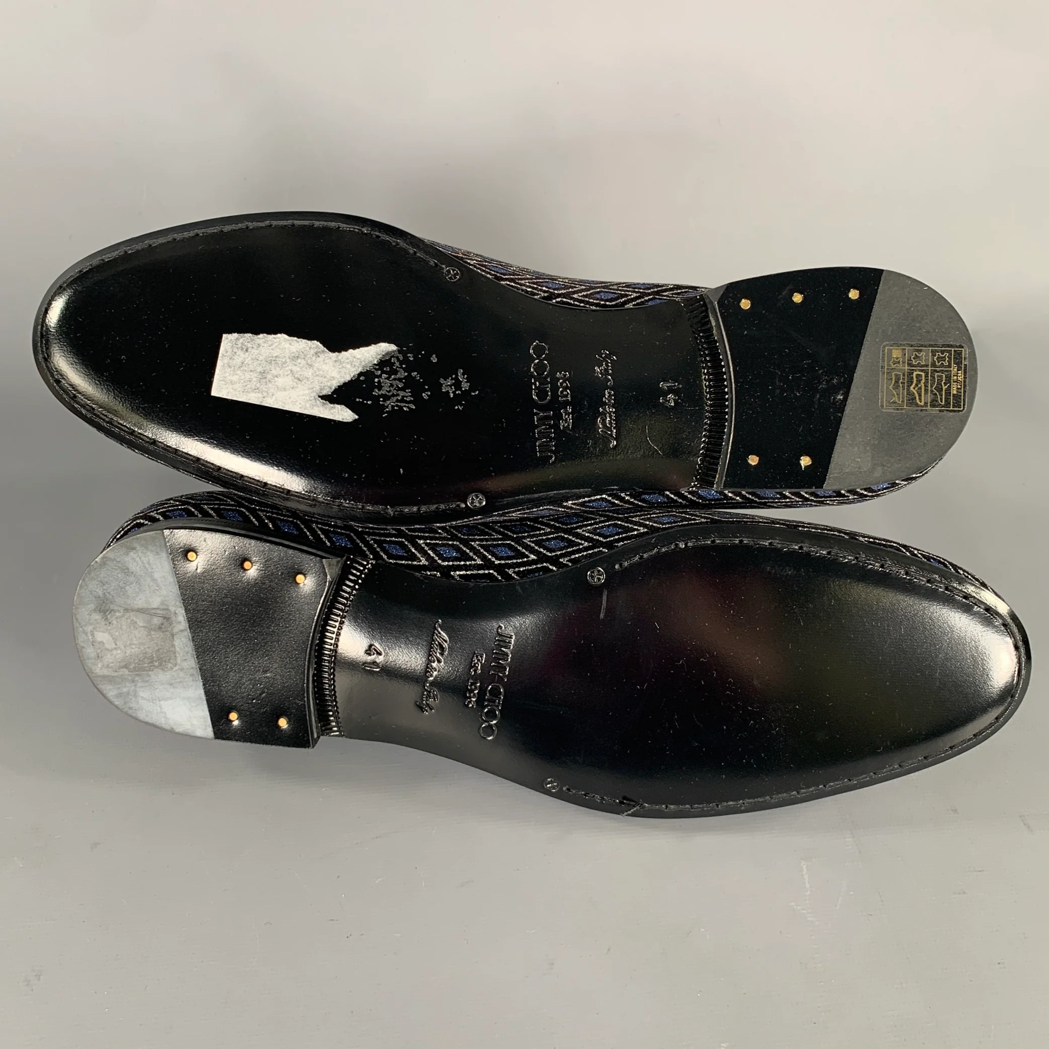 JIMMY CHOO Sloane Size 8 Navy Black Diamond Velvet Loafers - Image 6