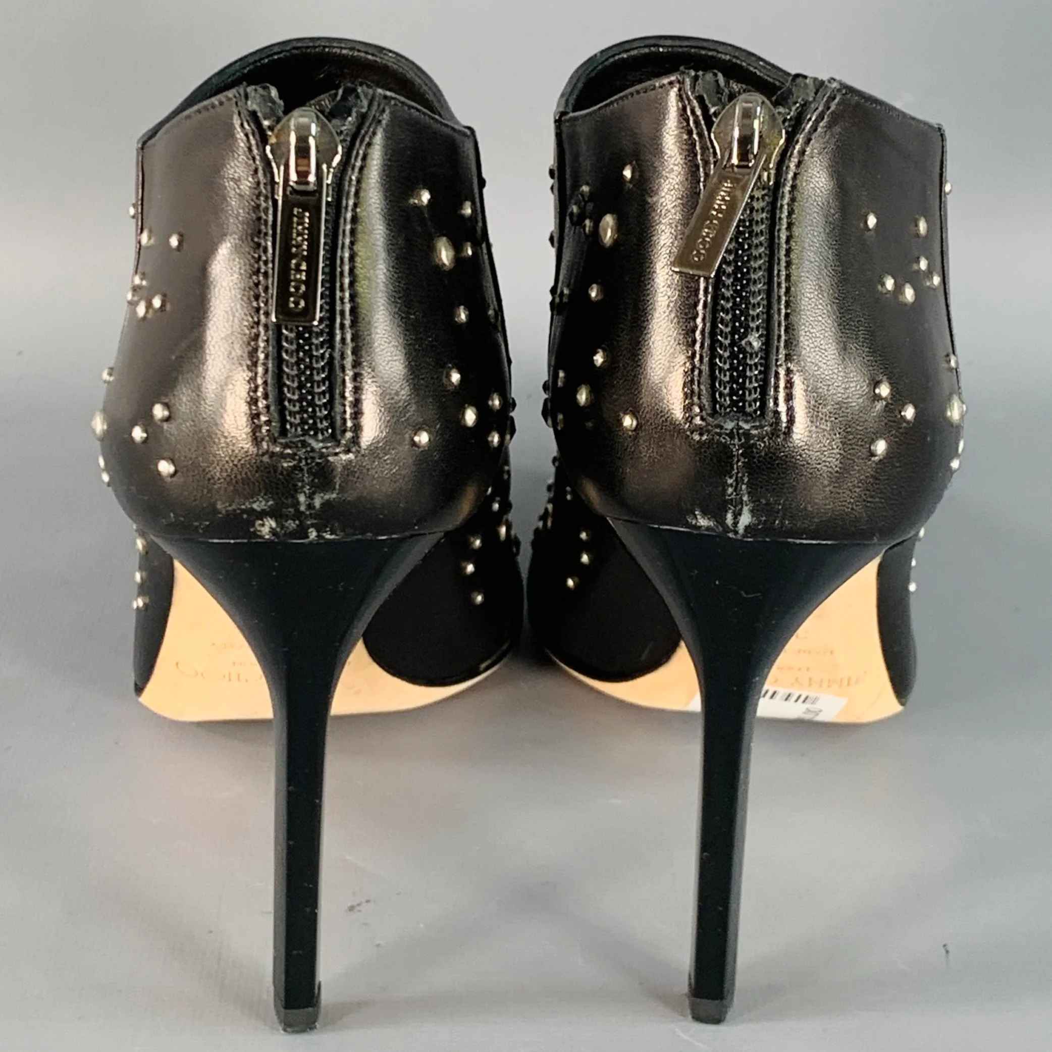 JIMMY CHOO Size 9.5 Black Studded Leather Back Zipper Stiletto Boots - Image 3