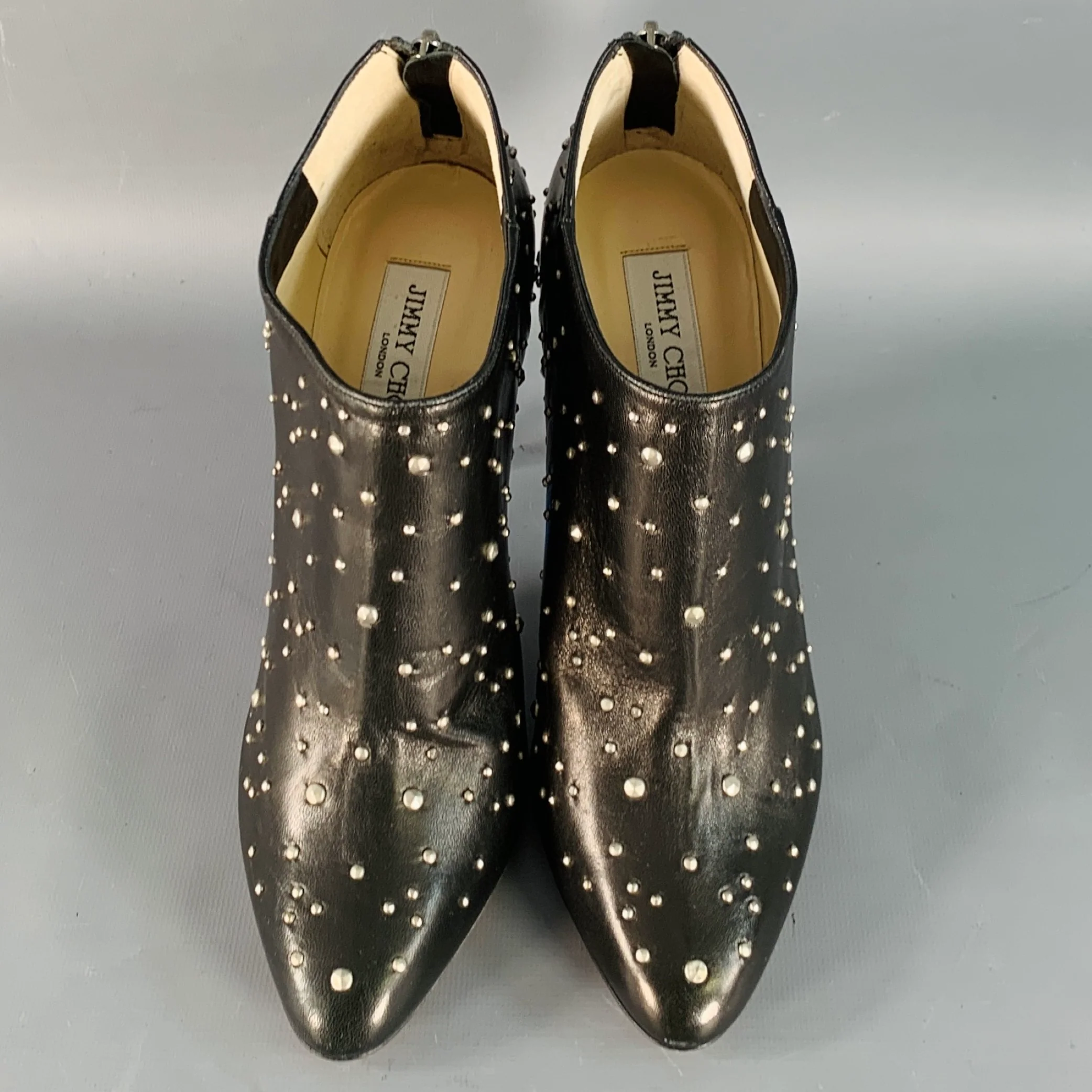 JIMMY CHOO Size 9.5 Black Studded Leather Back Zipper Stiletto Boots - Image 4