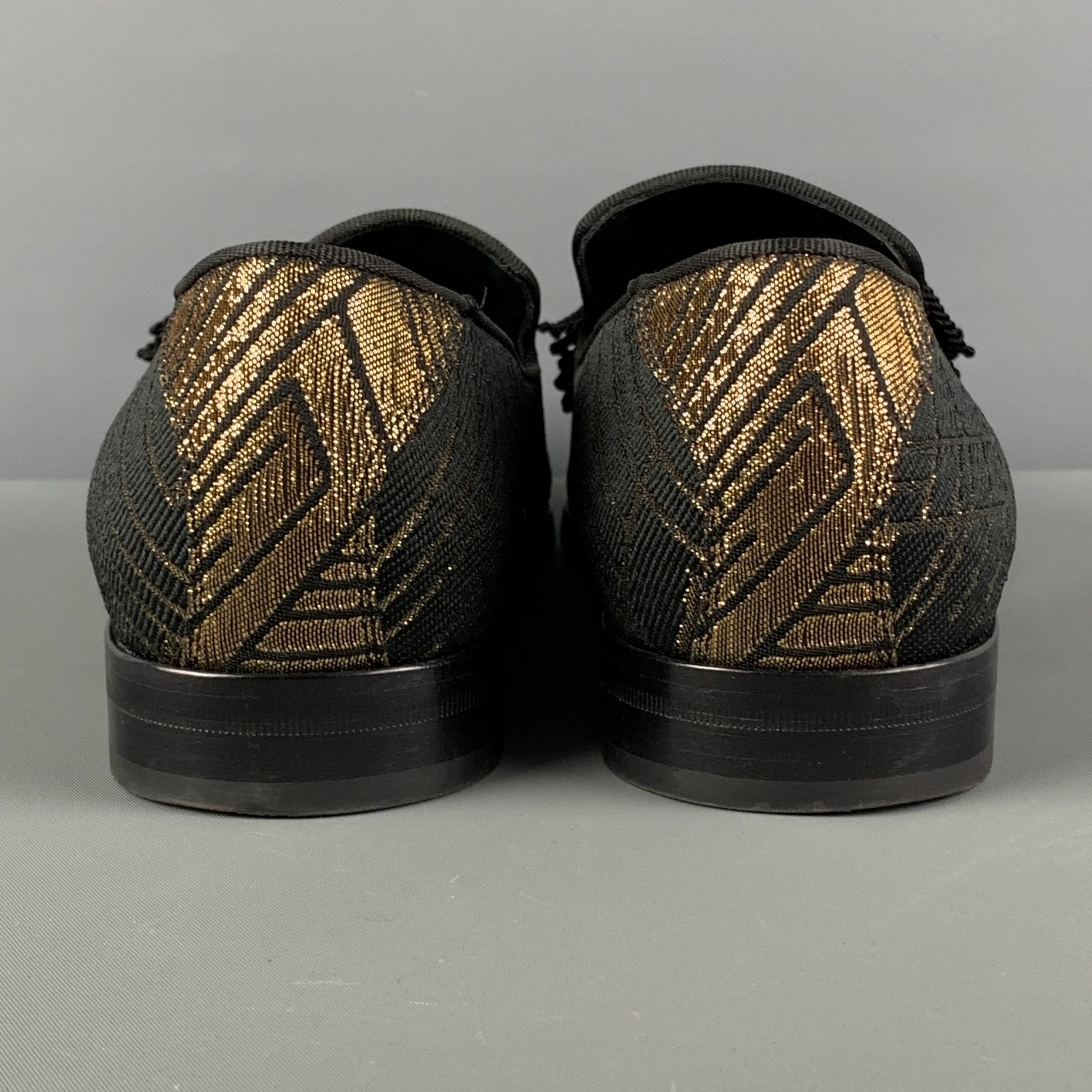 JIMMY CHOO Size 9 Black Gold Metallic Leather Slip On Loafers - Image 5
