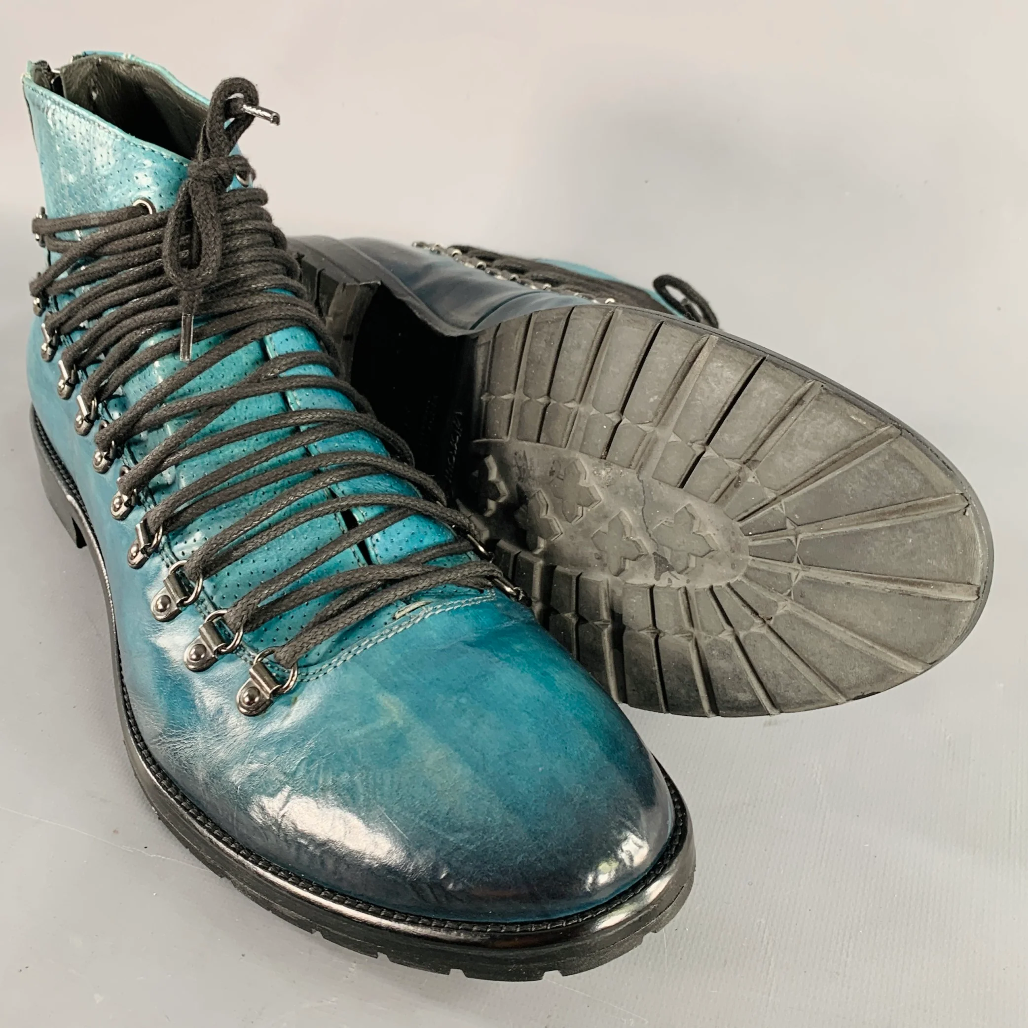 Jo GHOST Size 10 Blue Black Perforated Leather Lace-Up Boots - Image 5