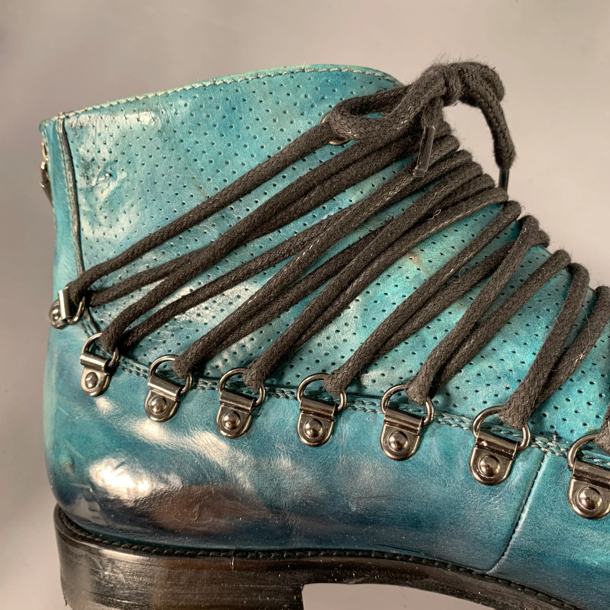 Jo GHOST Size 10 Blue Black Perforated Leather Lace-Up Boots - Image 9
