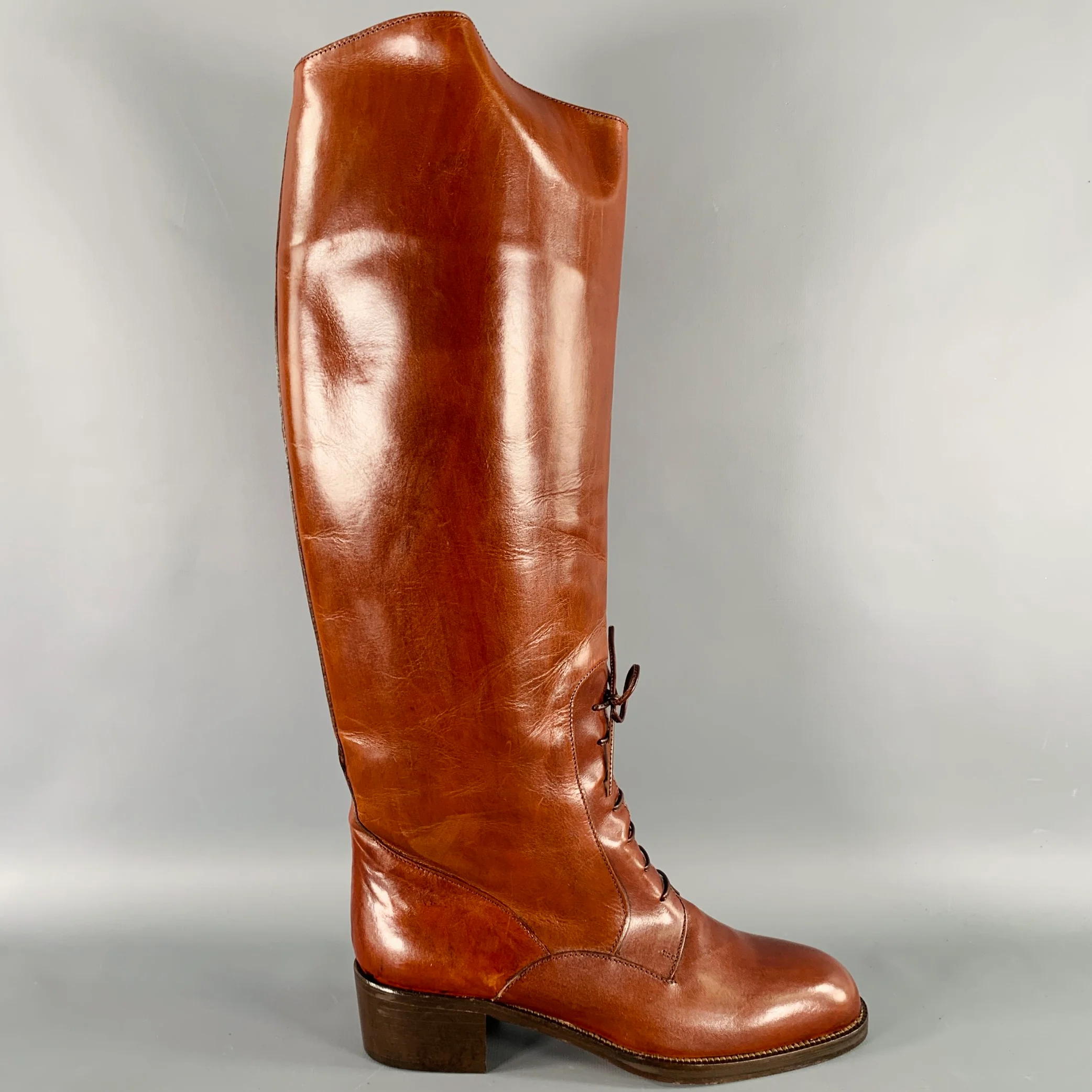 JOAN & DAVID Size 8 Brown Cognac Leather Pull On Boots - Image 2