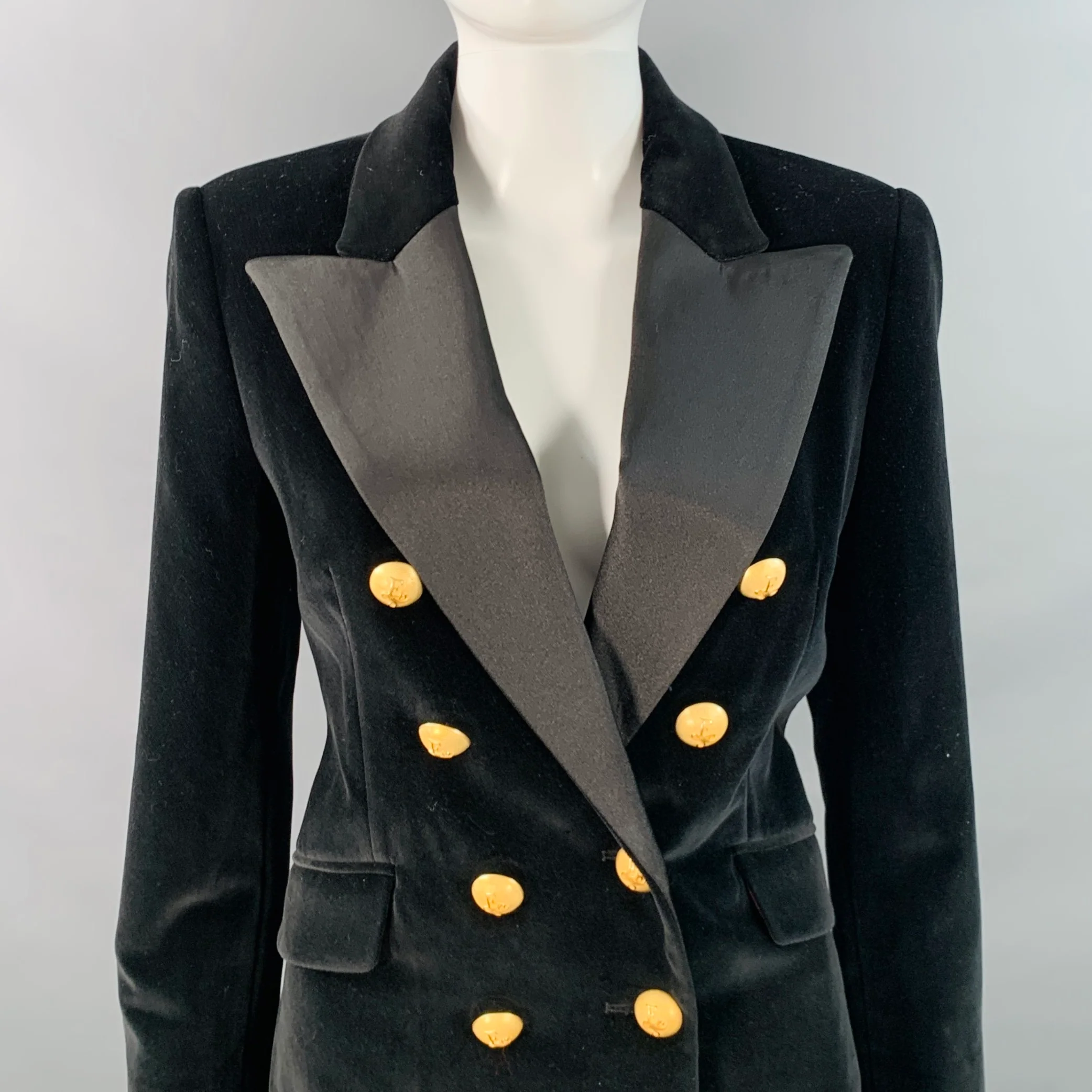 JOHANNA ORTIZ FW23 Size S Herencias del Alma Black Cotton Velvet Double Breasted Peak Lapel Coat - Image 3