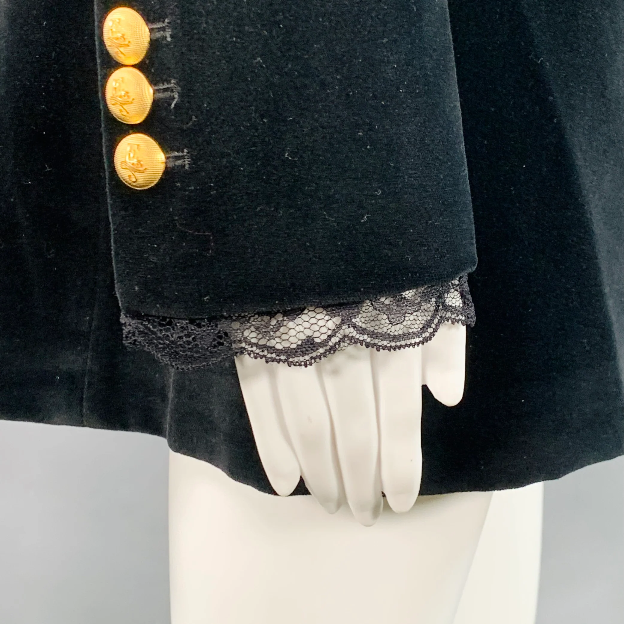 JOHANNA ORTIZ FW23 Size S Herencias del Alma Black Cotton Velvet Double Breasted Peak Lapel Coat - Image 5