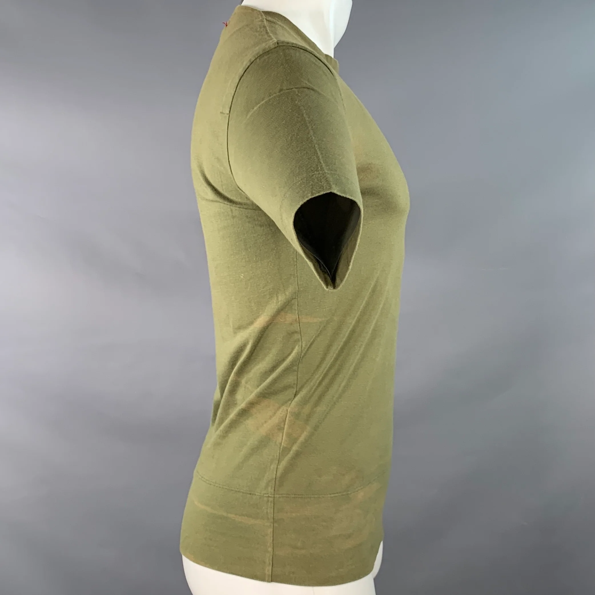 JOHN BARTLETT Size 38 Green Olive Cotton Crew Neck T-shirt - Image 2
