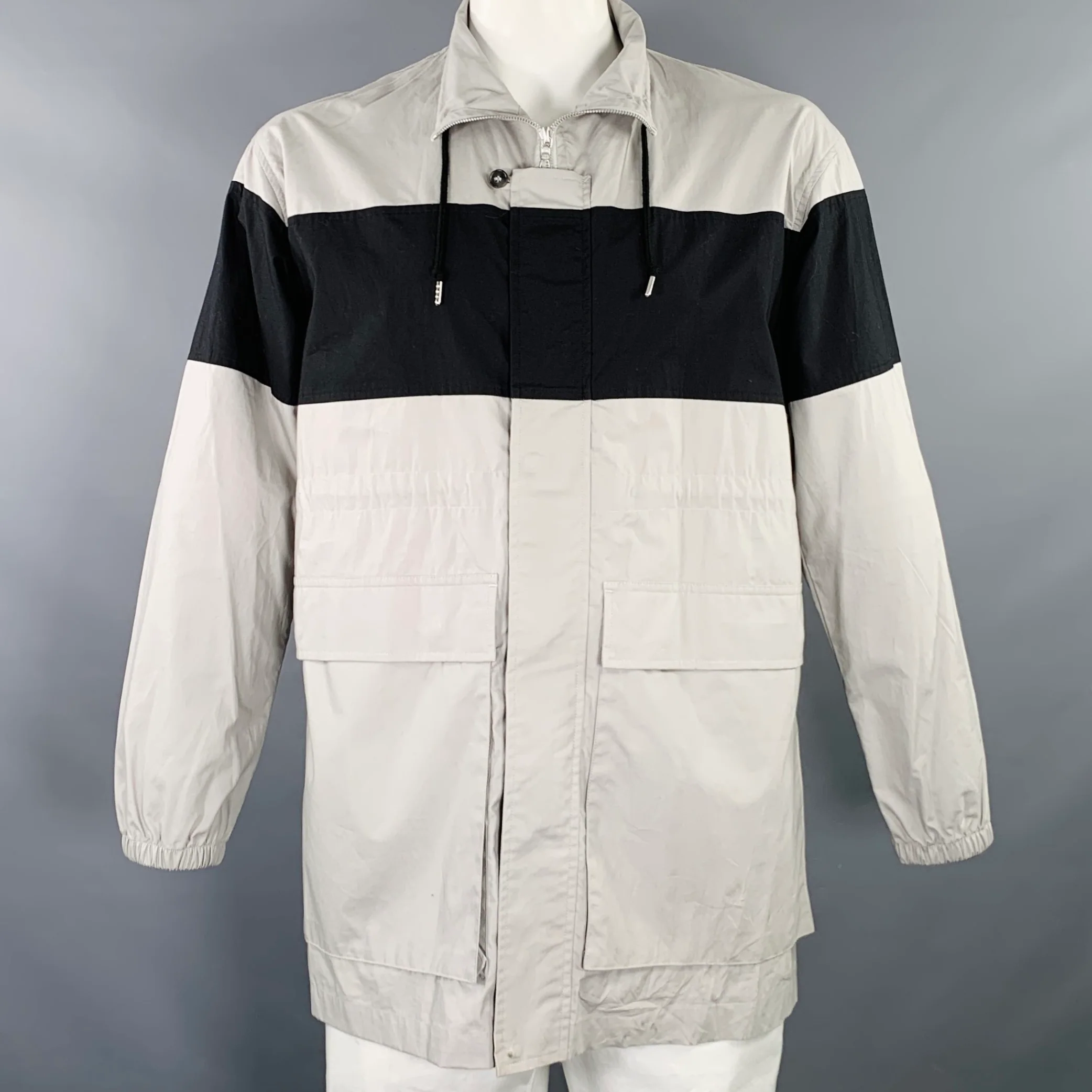 JOHN ELLIOTT Season Nine Size L Grey Black Stripe Cotton Windbreaker Jacket