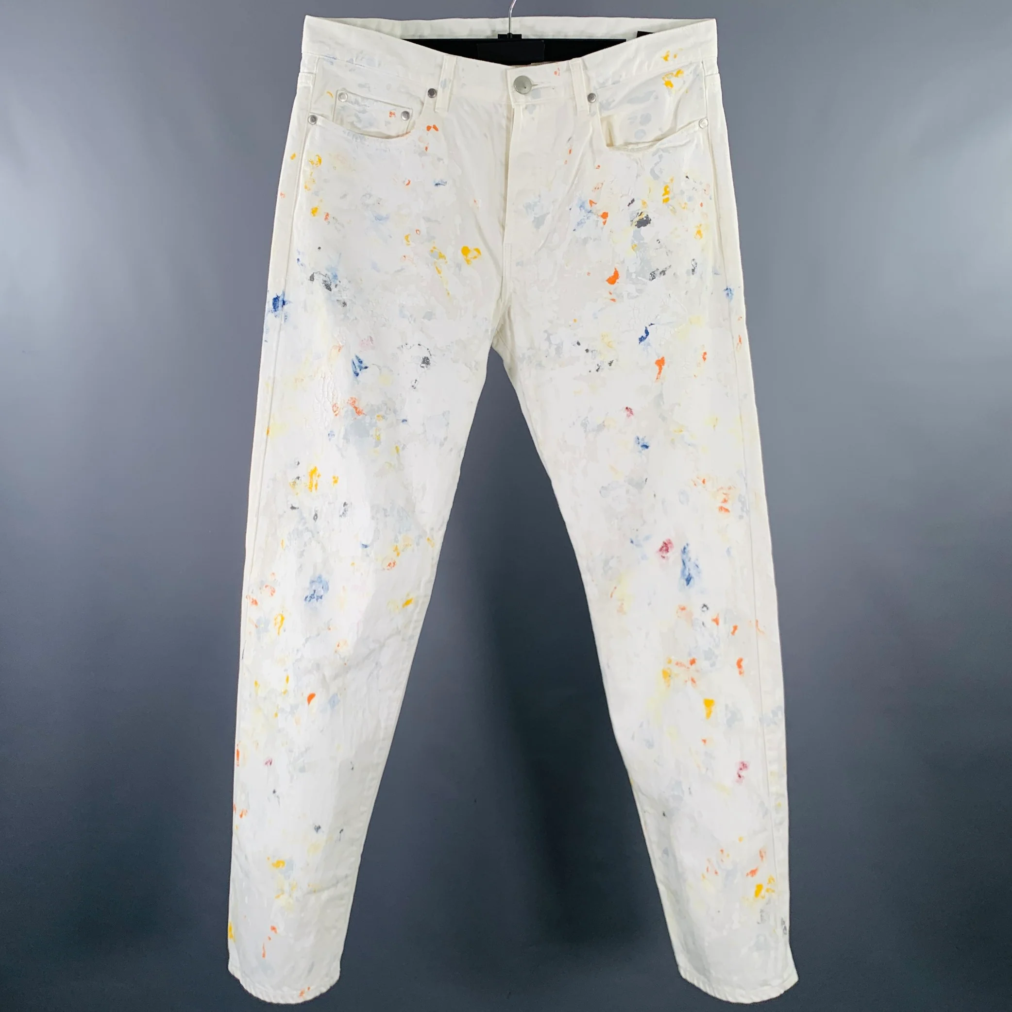 JOHN ELLIOTT Size 33 White Multi Color Paint Splatter Cotton Button Fly Jeans