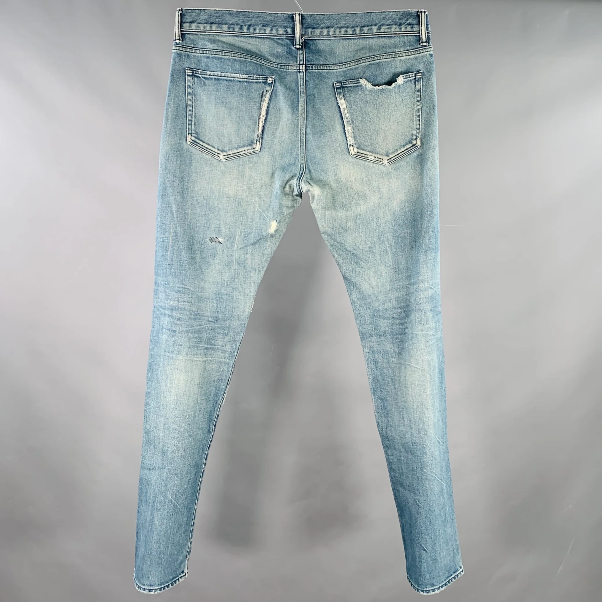 JOHN ELLIOTT Size 34 Blue Distressed Cotton Blend Button Fly Jeans - Image 4