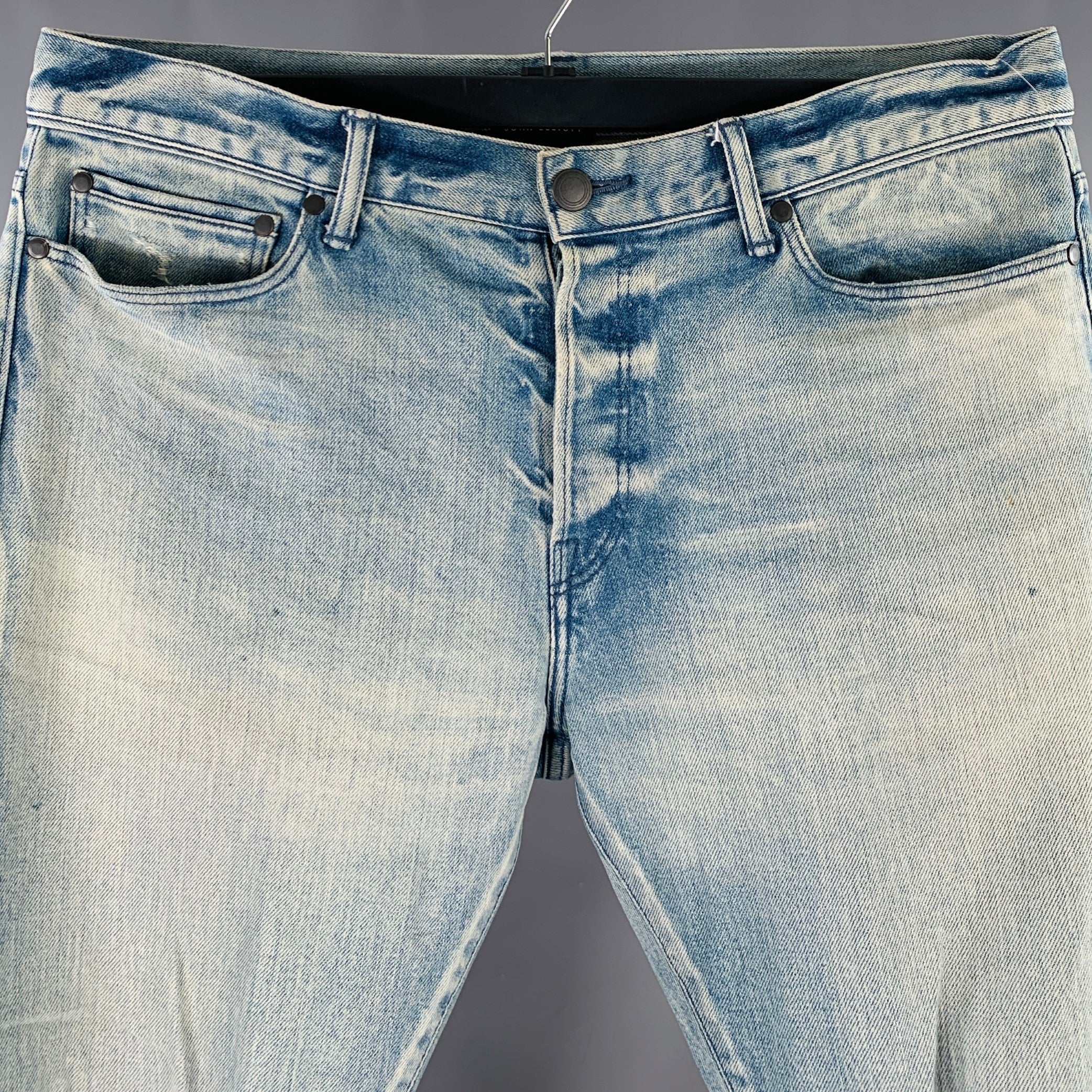 JOHN ELLIOTT Size 34 Blue Distressed Cotton Blend Button Fly Jeans - Image 2