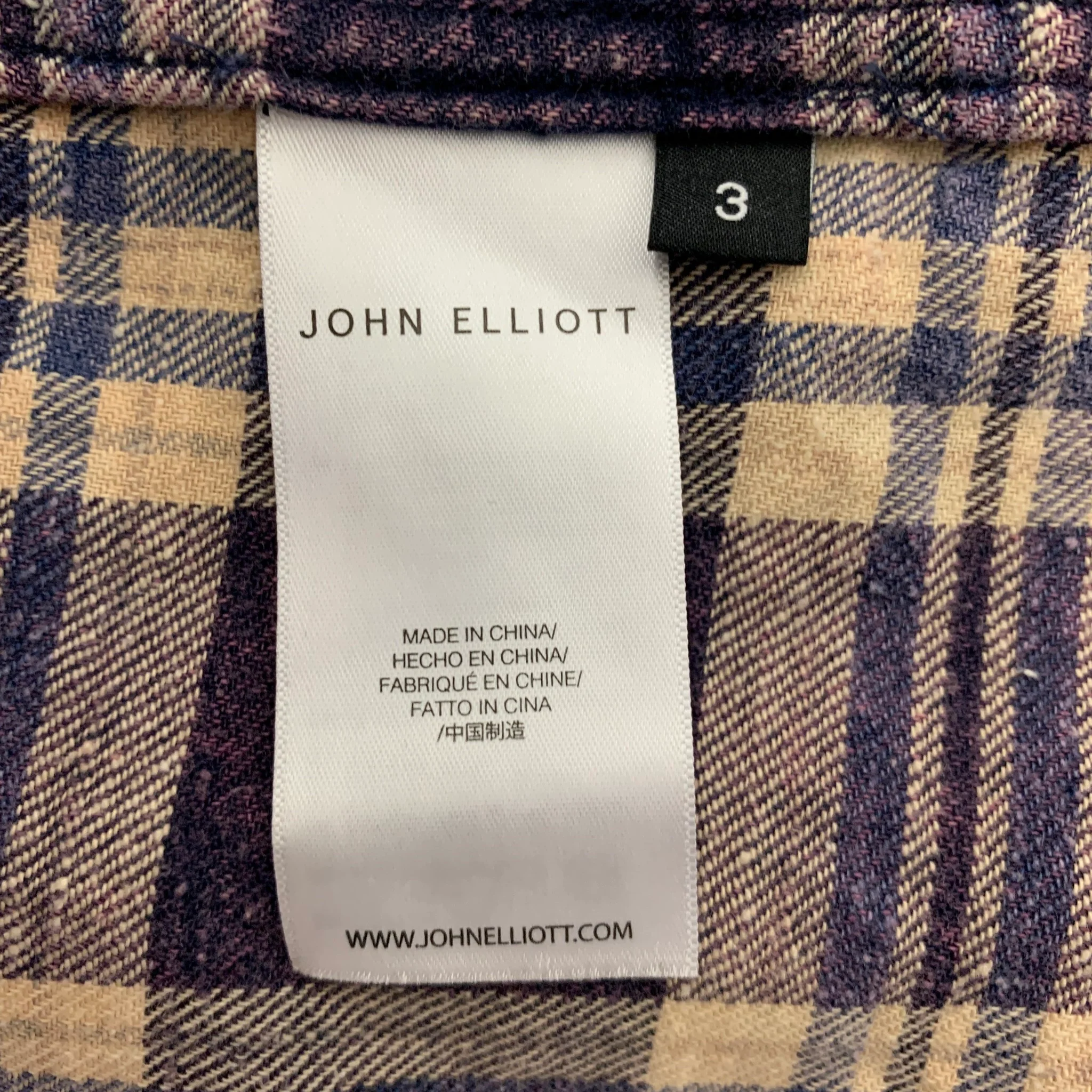 JOHN ELLIOTT Size M Purple Beige Plaid Cotton Cropped Long Sleeve Shirt - Image 4