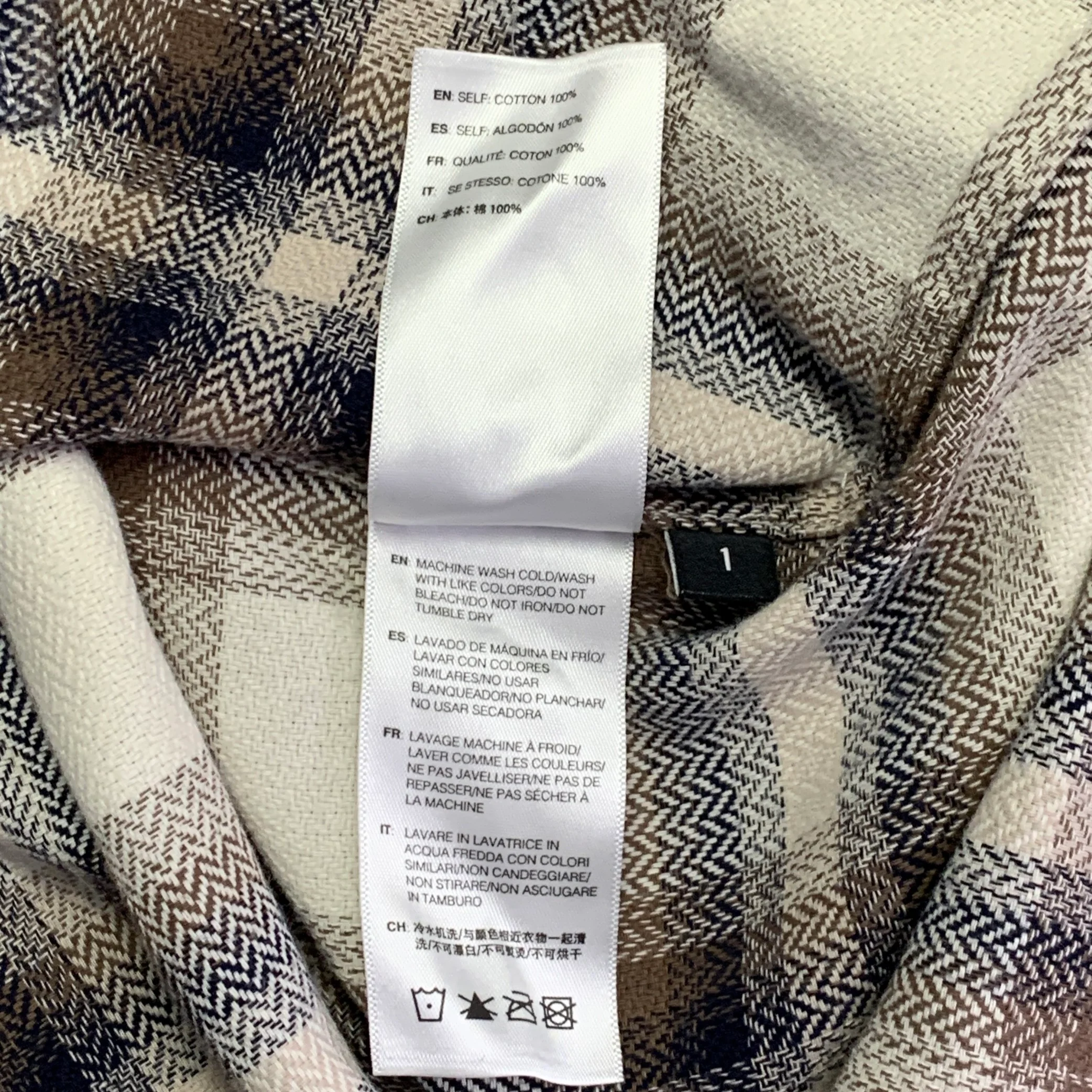 JOHN ELLIOTT Size S Beige Blue Brown Plaid Cotton One Pocket Long Sleeve Shirt - Image 7