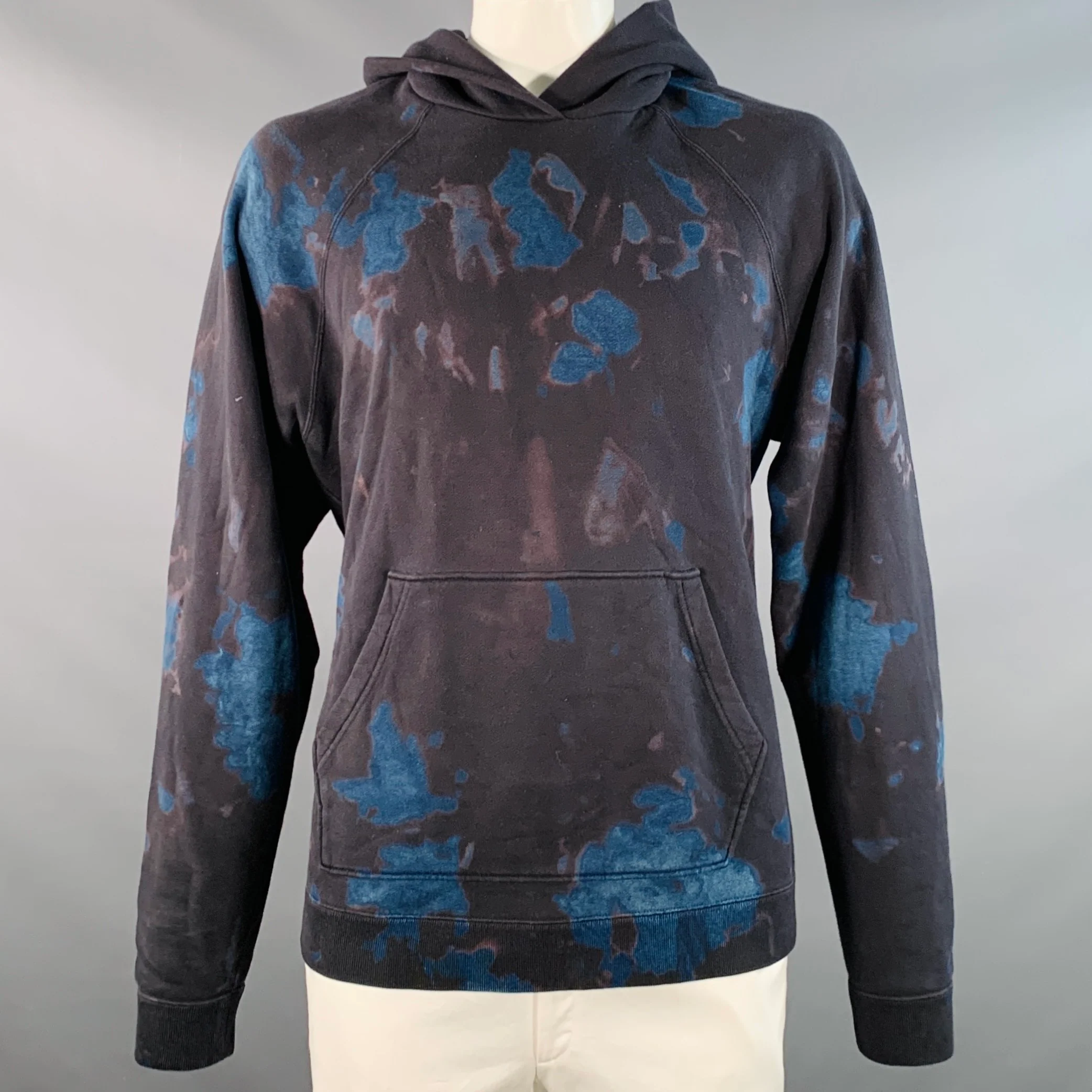 JOHN ELLIOTT Size XL Black Blue Tie Dye Cotton Hooded Sweatshirt