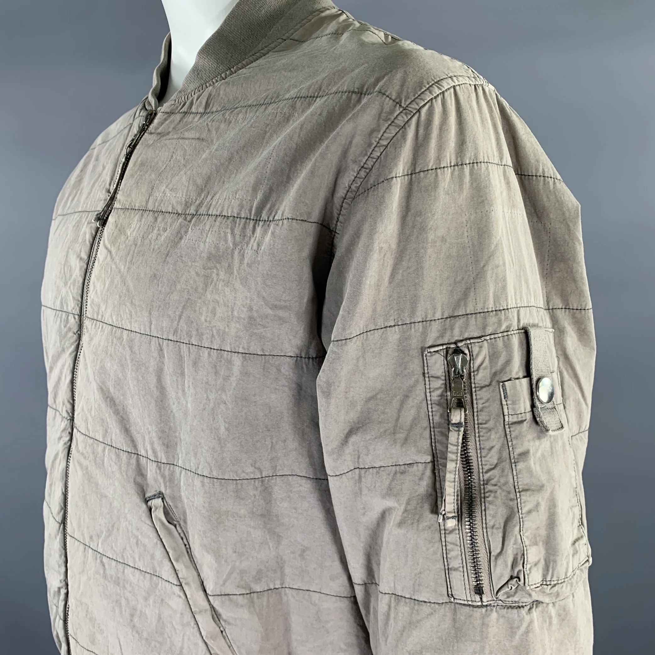 JOHN ELLIOTT Size XL Khaki Quilted Cotton Blend Bomber Jacket - Image 2
