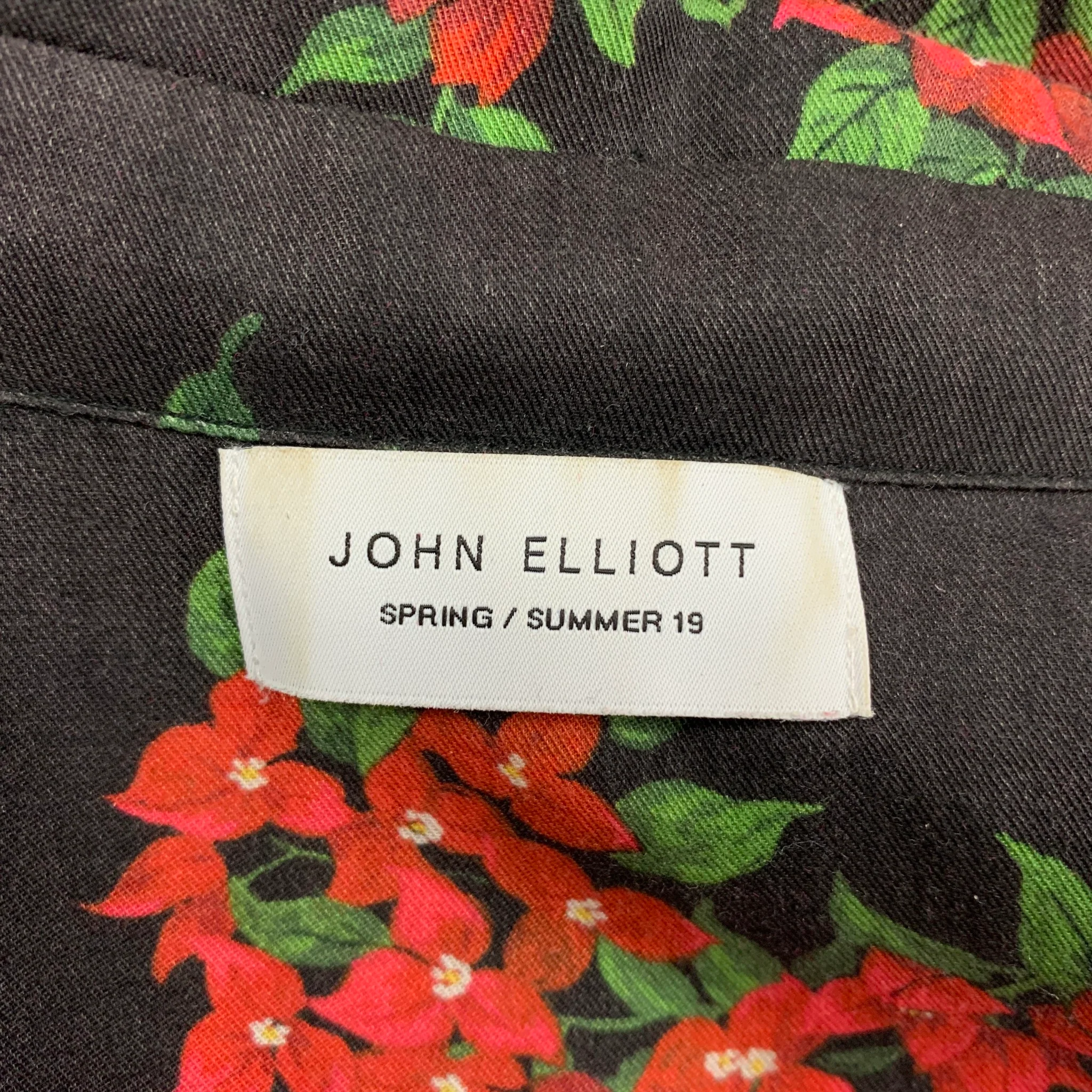 JOHN ELLIOTT SS19 Size S Black Red Floral Print Lyocell Camp Short Sleeve Shirt - Image 6