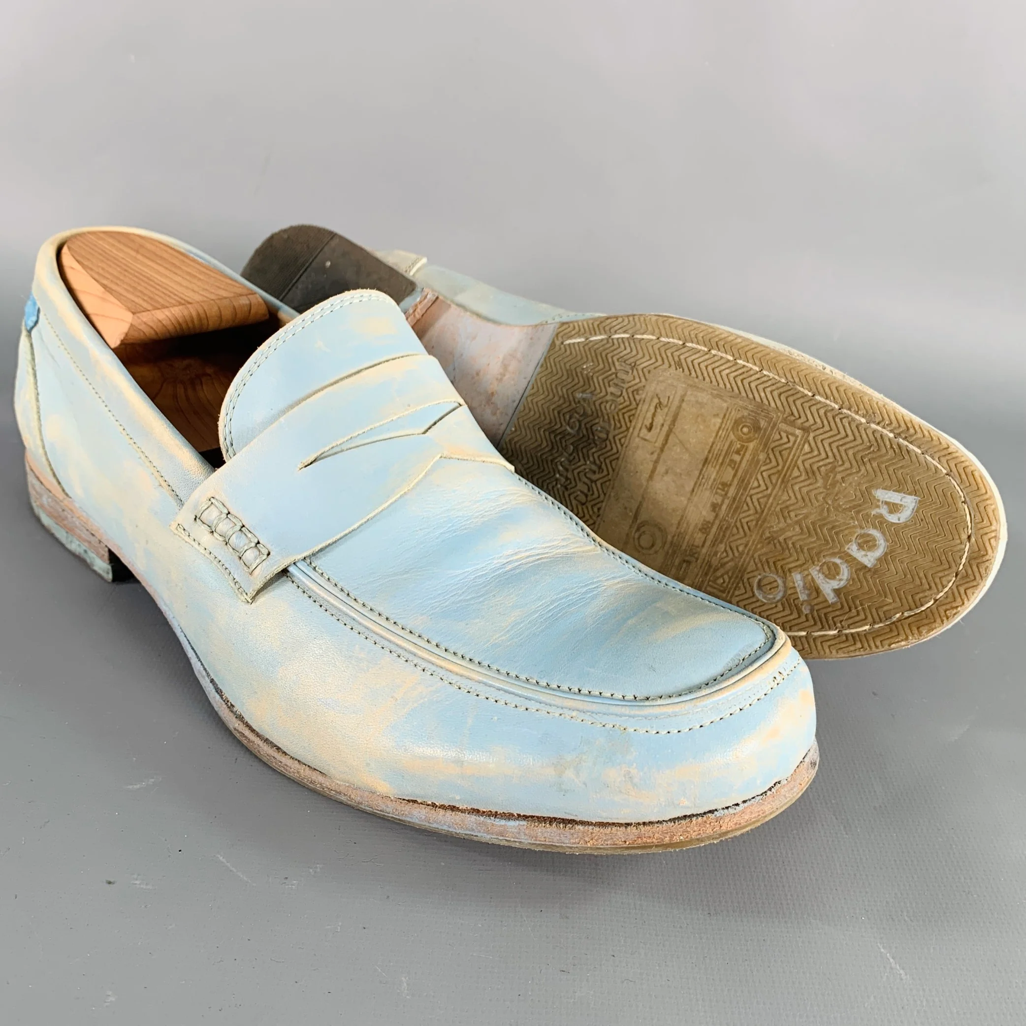 JOHN FLUEVOG Size 10 Light Blue Distressed Leather Penny Loafers - Image 5