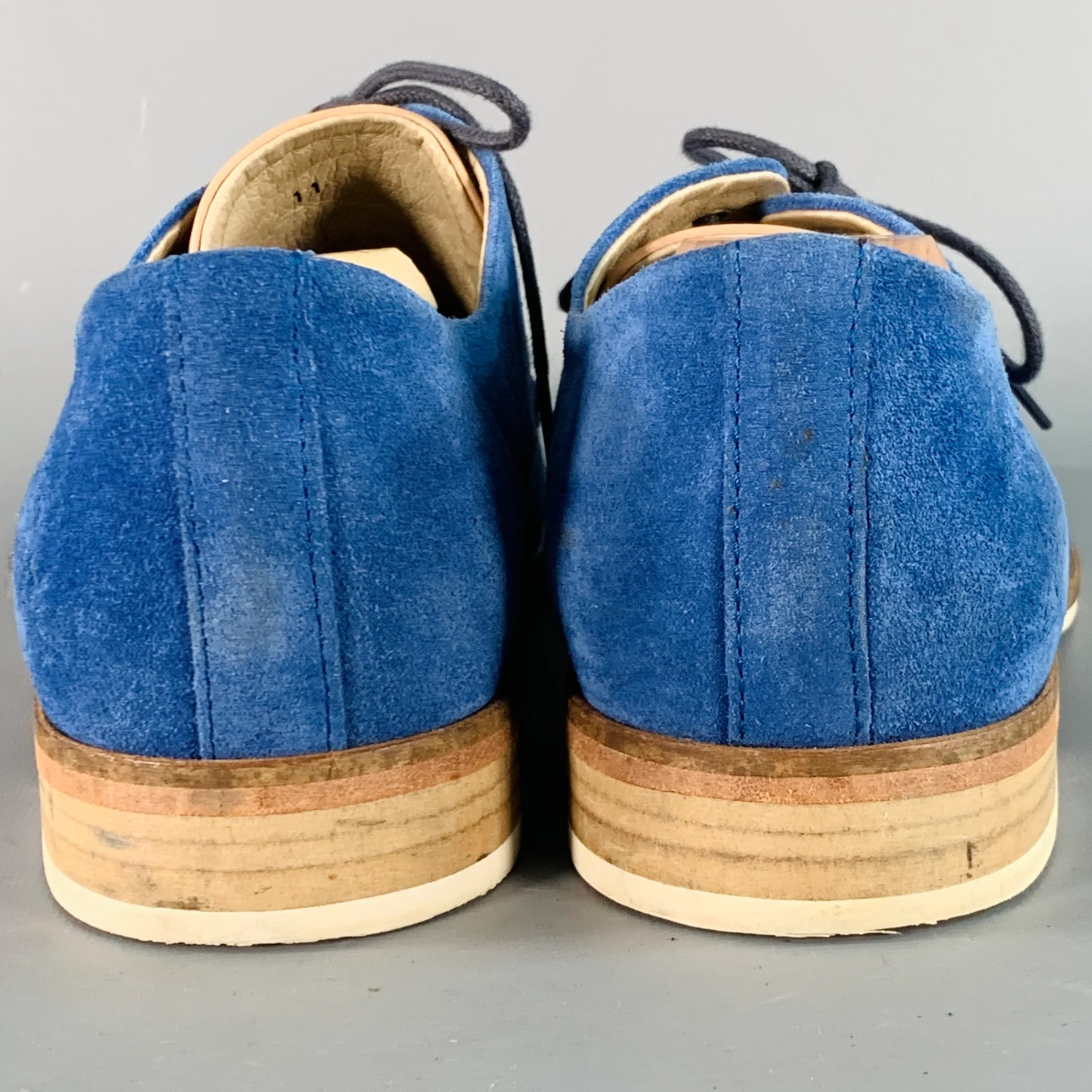 JOHN FLUEVOG Size 11 Blue Tan Suede Derby Lace-Up Shoes - Image 3