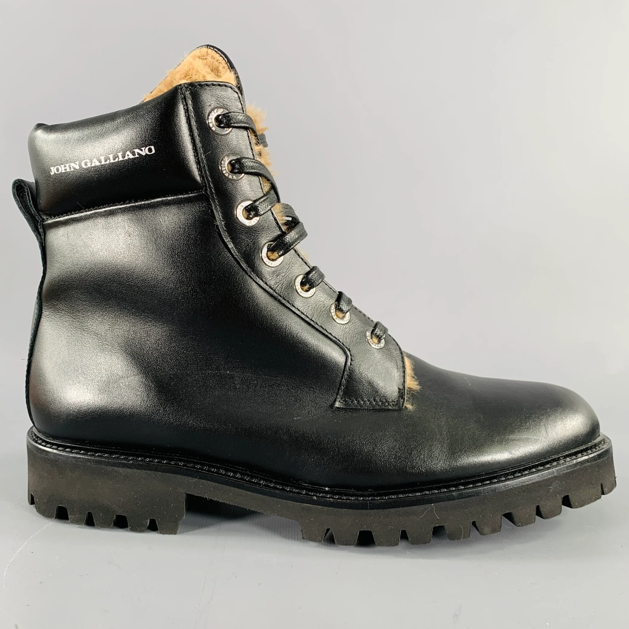 JOHN GALLIANO Size 10 Black Leather Lace-Up Boots - Image 2