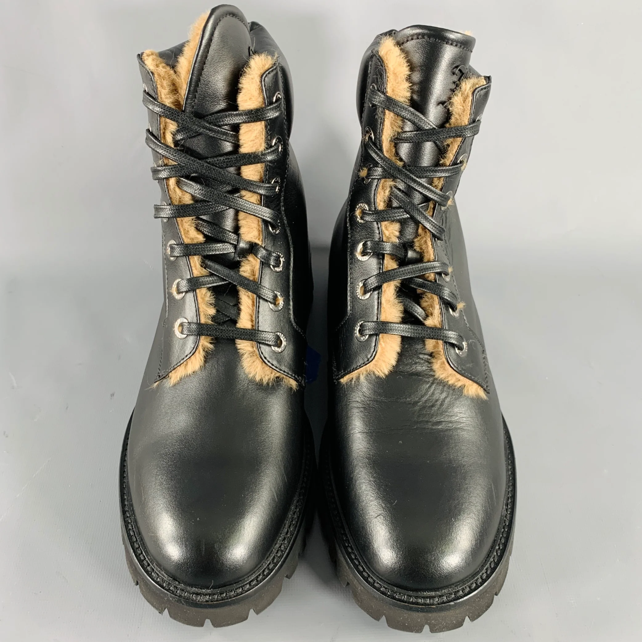 JOHN GALLIANO Size 10 Black Leather Lace-Up Boots - Image 4