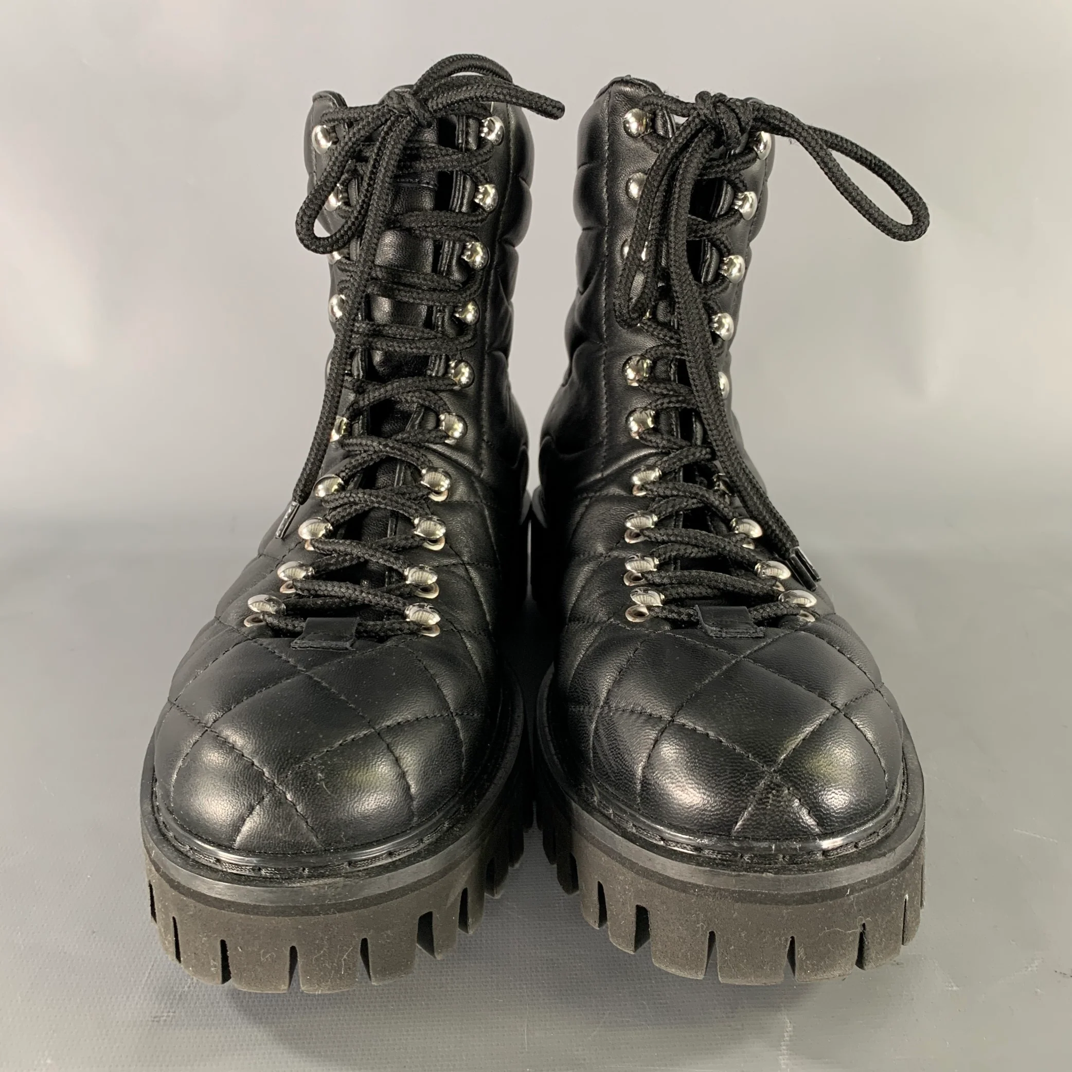 JOHN GALLIANO Size 10 Black Quilted Leather Hike Boots - Image 4