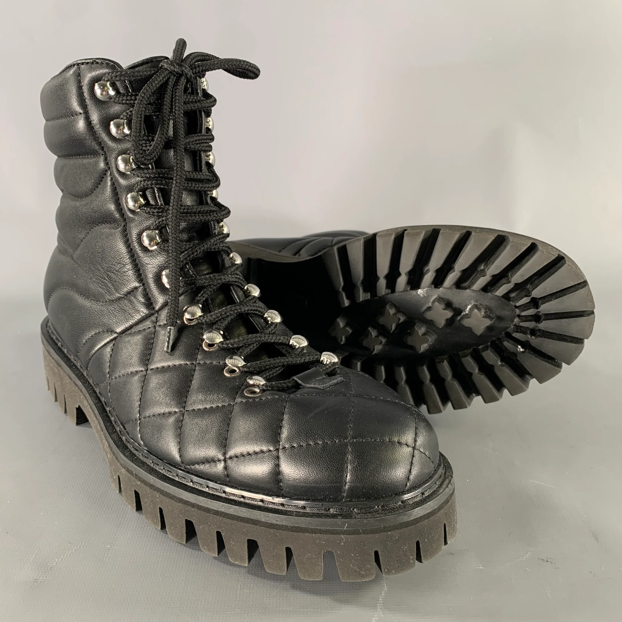 JOHN GALLIANO Size 10 Black Quilted Leather Hike Boots - Image 5