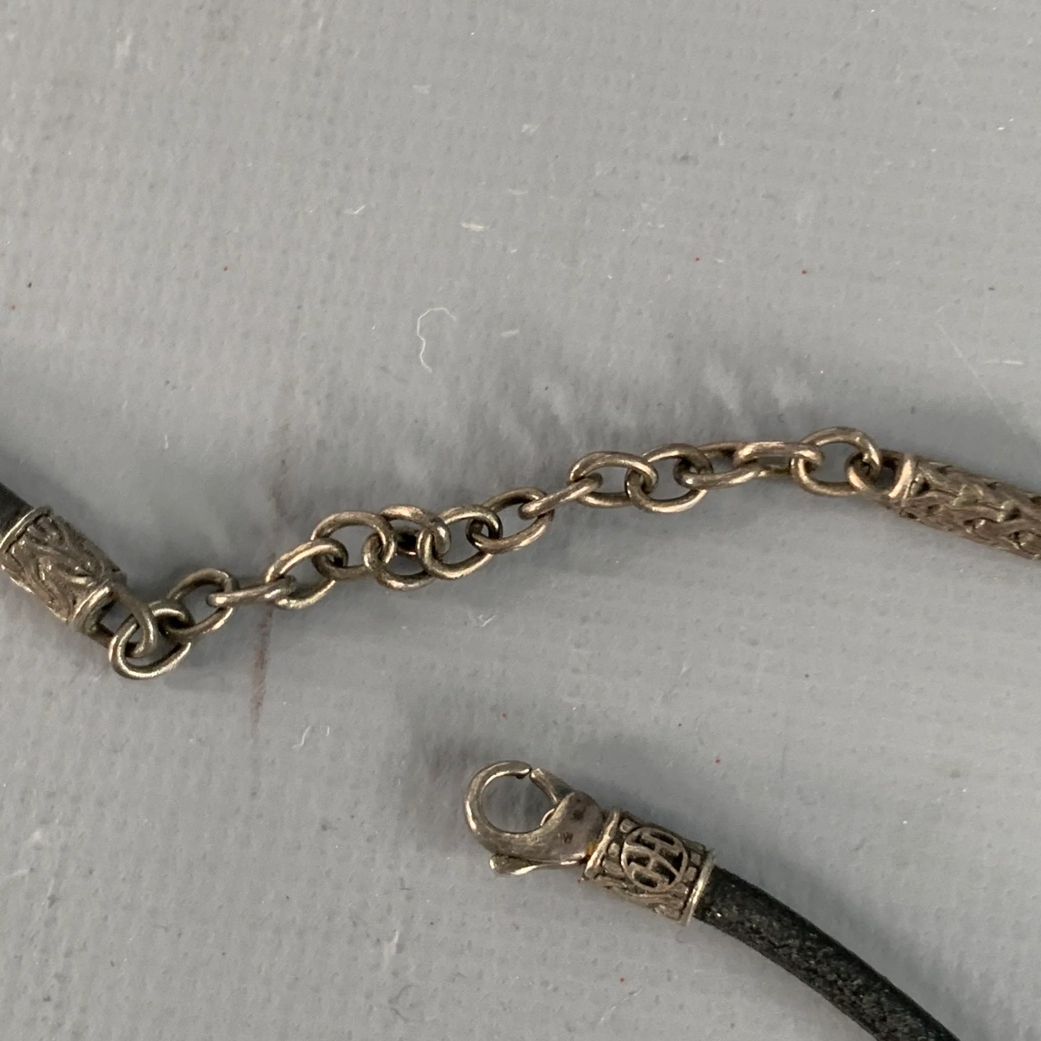 JOHN HARDY Black Gunmetal Engraved Sterling Silver Leather Cord Necklace - Image 5