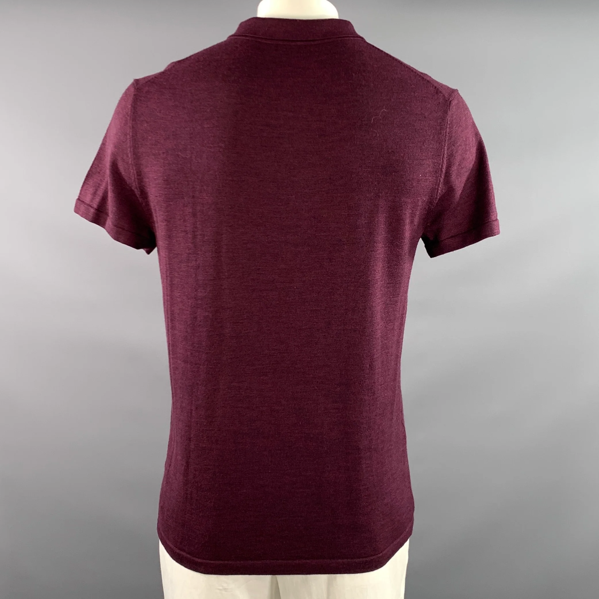 JOHN HENRIC Size L Burgundy Knitted Wool Buttoned Polo - Image 3