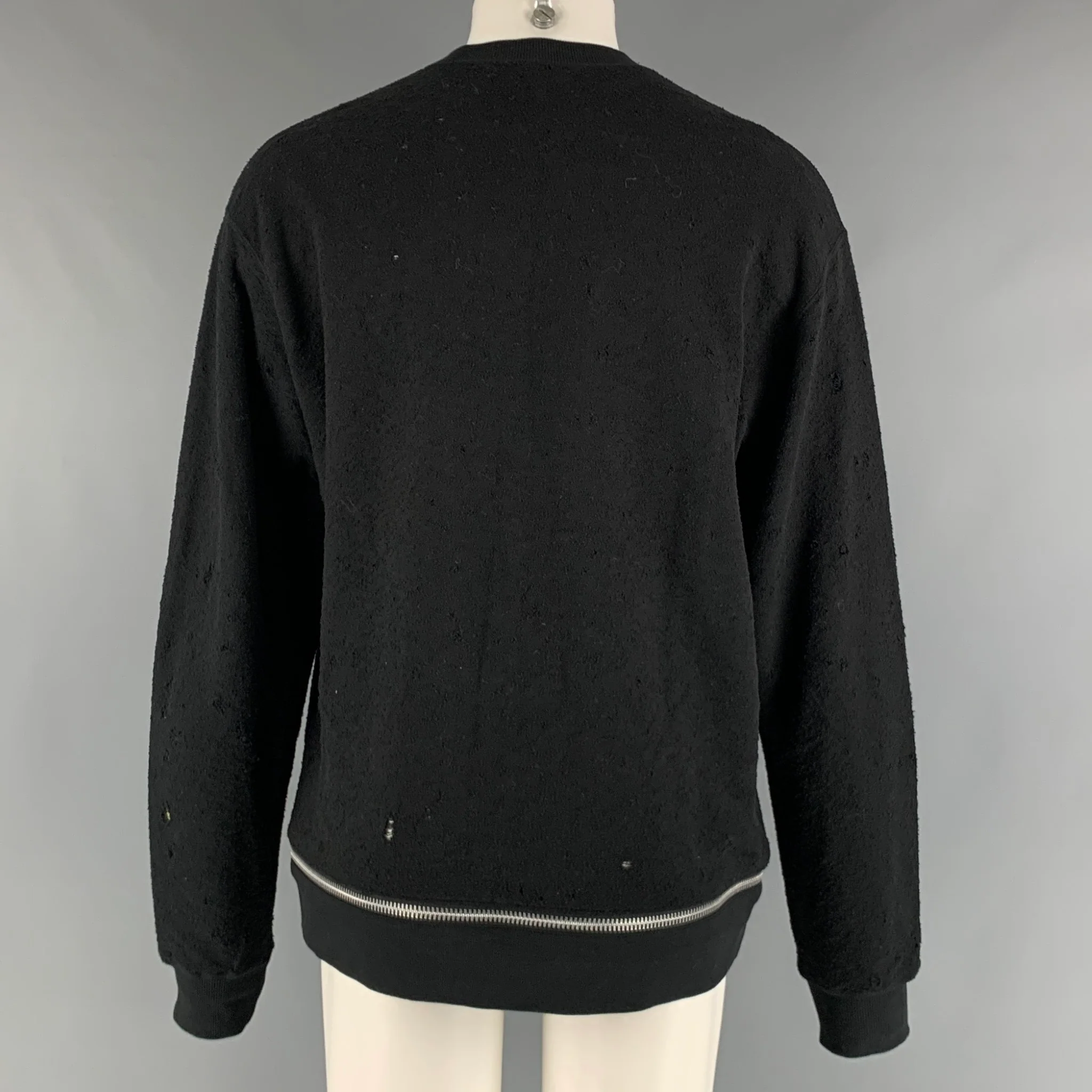 JOHN LAWRENCE SULLIVAN Size S Black Distressed Cotton Crew-Neck Sweatshirt - Image 3