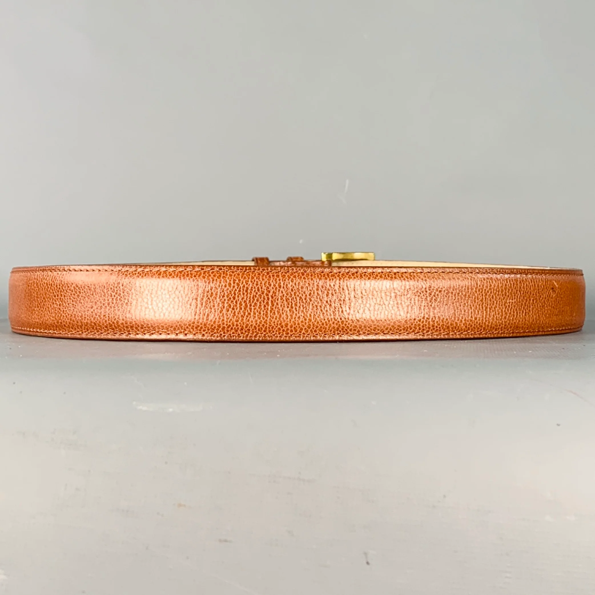 JOHN LOBB Size 37 Brown Gold Pebble Grain Leather Belt - Image 3
