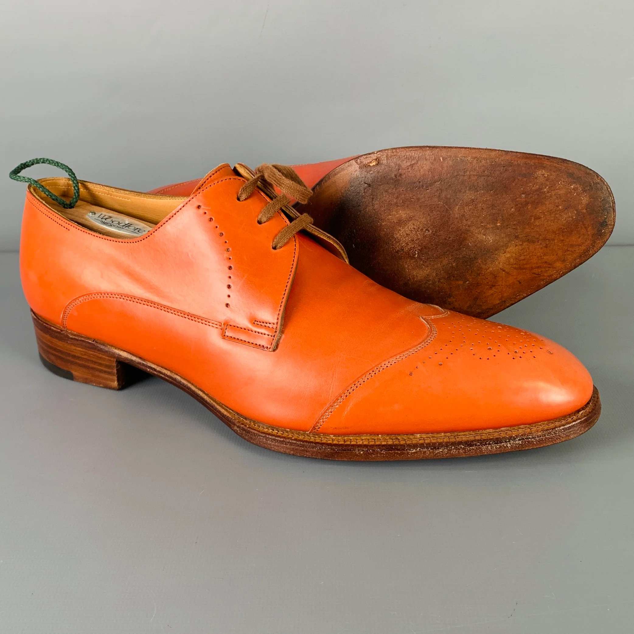 JOHN LOBB Size 8.5 Orange Perforated Leather Lace-Up Shoes - Image 5