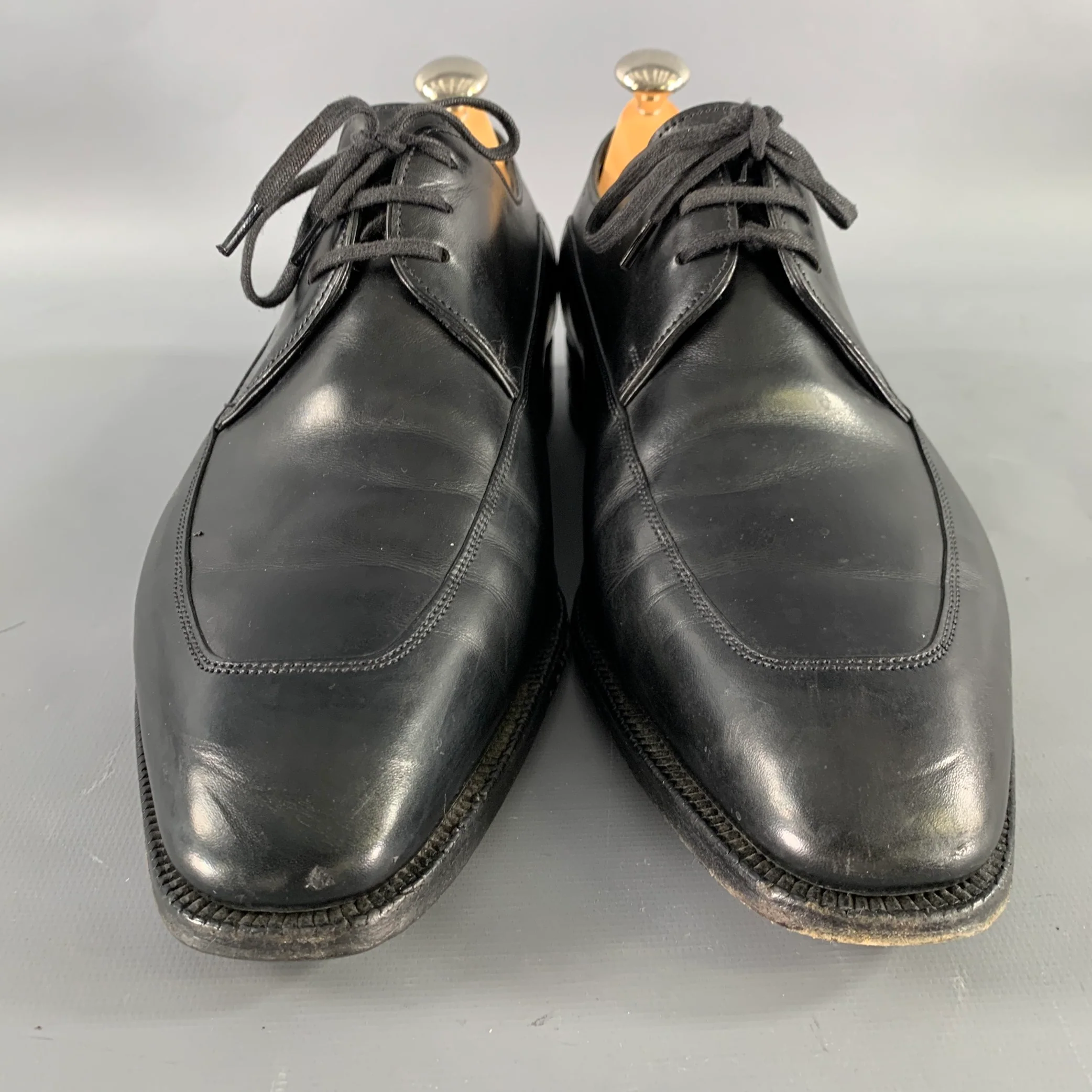 JOHN LOBB WELHAM Size 9 Black Leather Pointed Toe Lace Up Shoes - Image 4