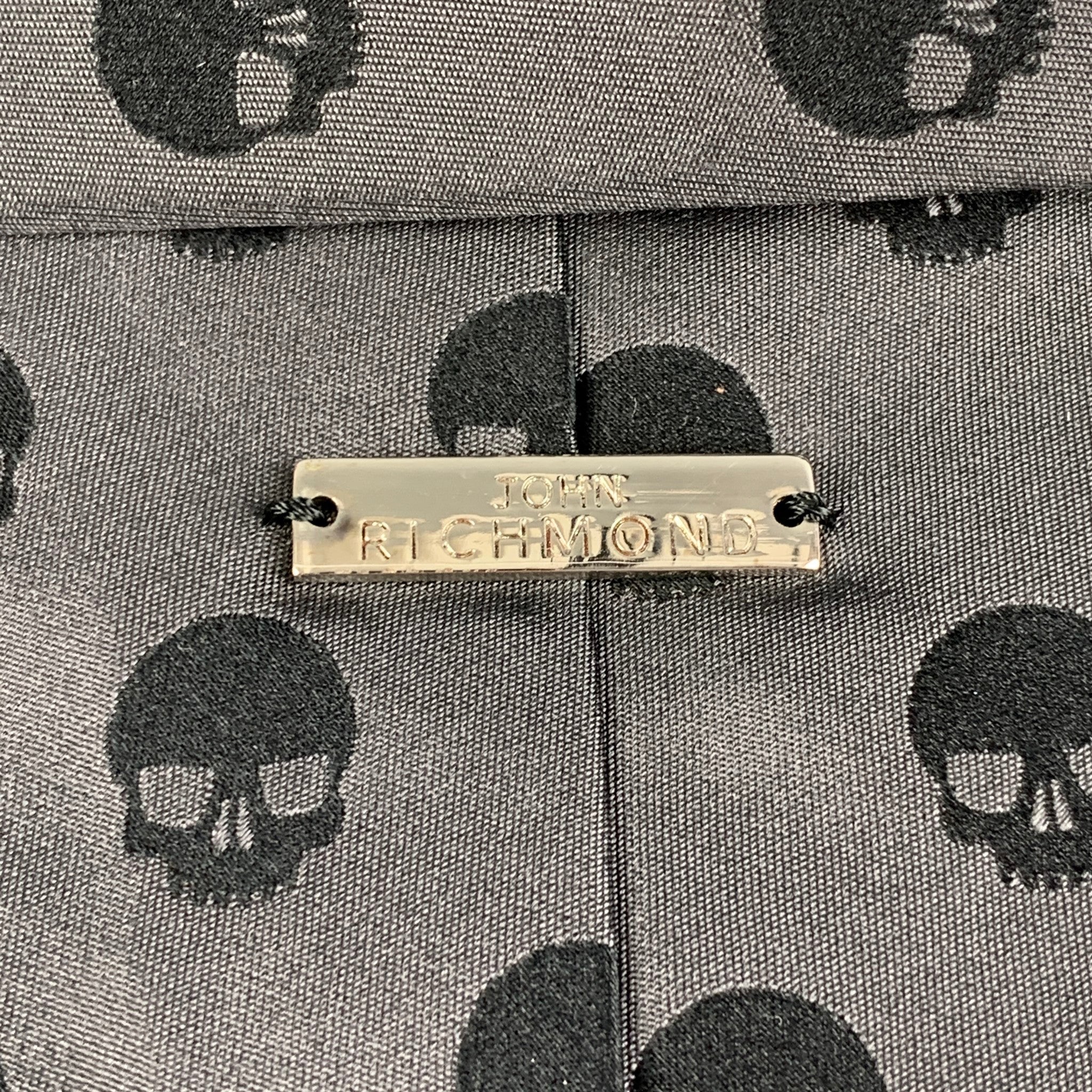 JOHN RICHMOND Charcoal Skull Silk Tie - Image 4
