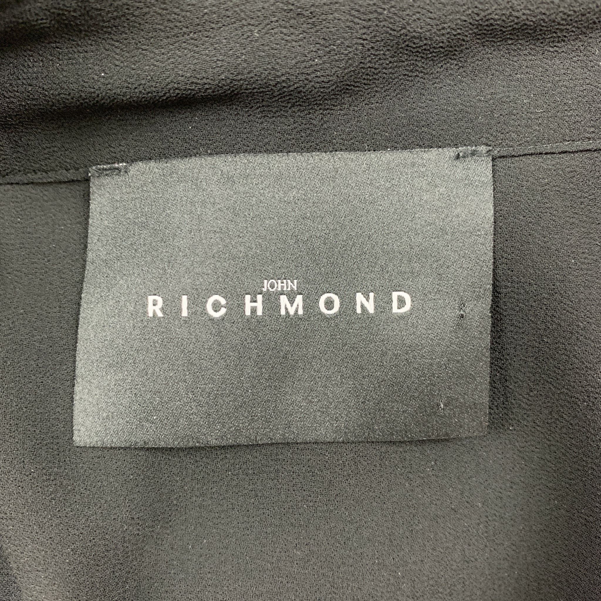JOHN RICHMOND Size 6 Black Polyester Ruffled High Collar Blouse - Image 4