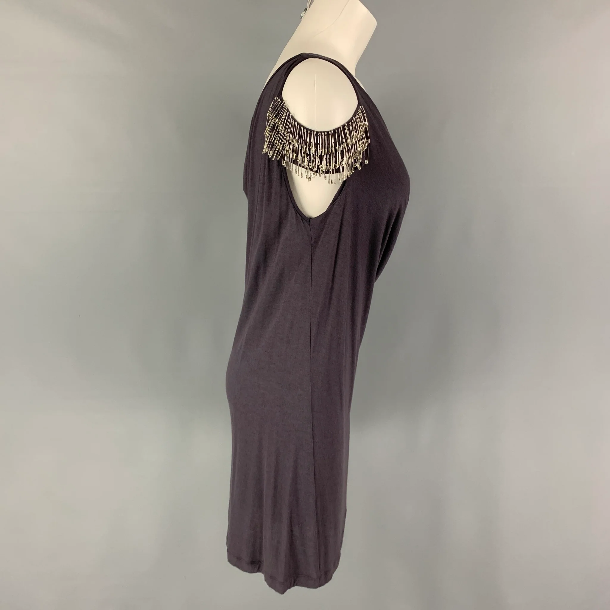 JOHN RICHMOND Size 6 Purple Rayon Wool Safety Pin Tank Dress - Image 3