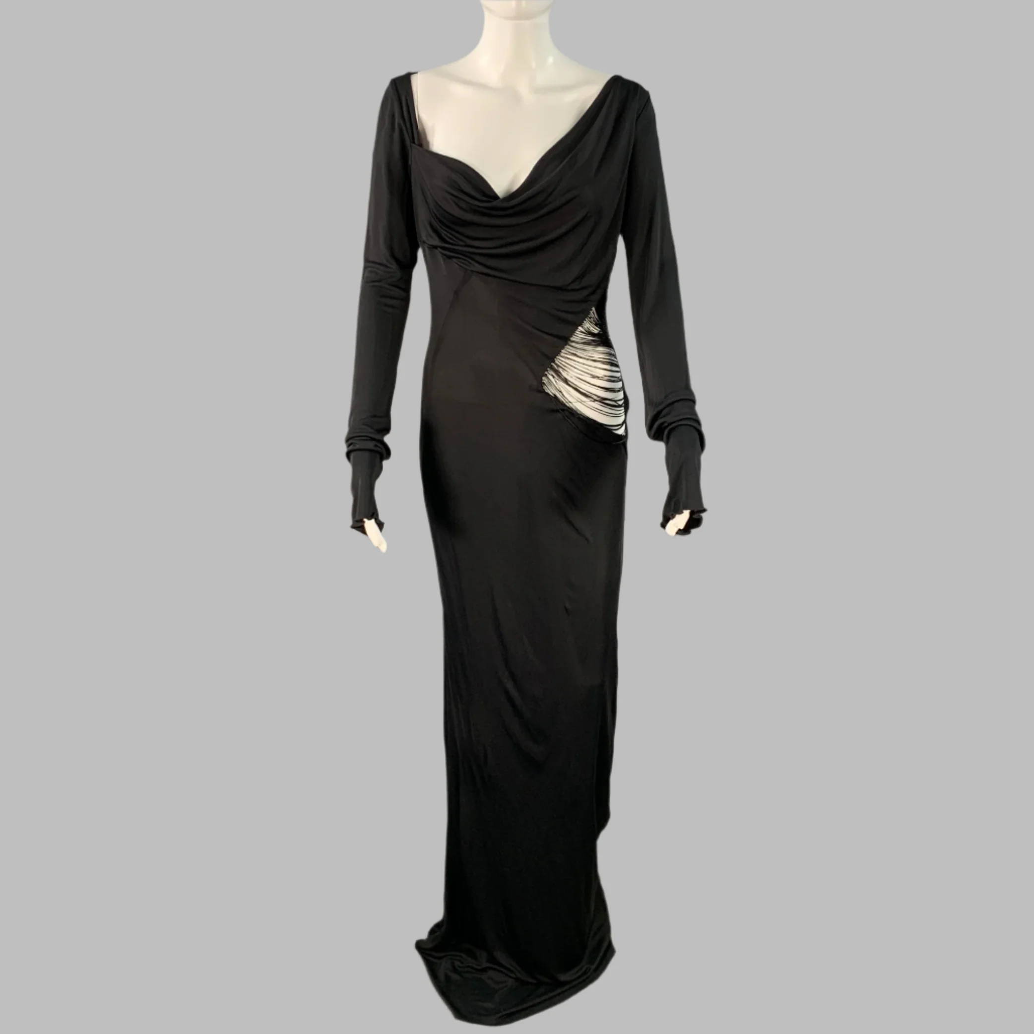 JOHN RICHMOND Size S Black Viscose Cut Out Long Sleeve Evening Gown