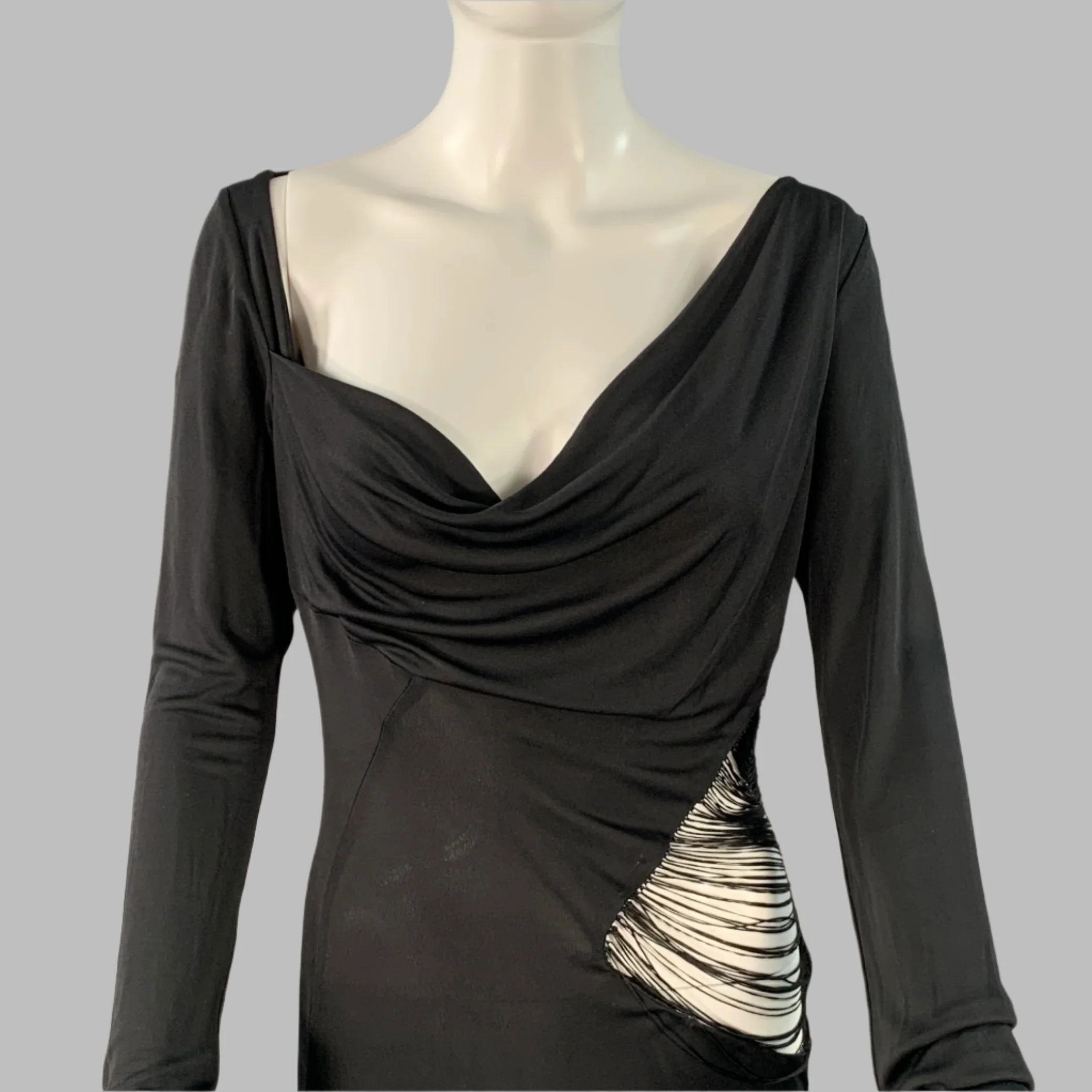 JOHN RICHMOND Size S Black Viscose Cut Out Long Sleeve Evening Gown - Image 2