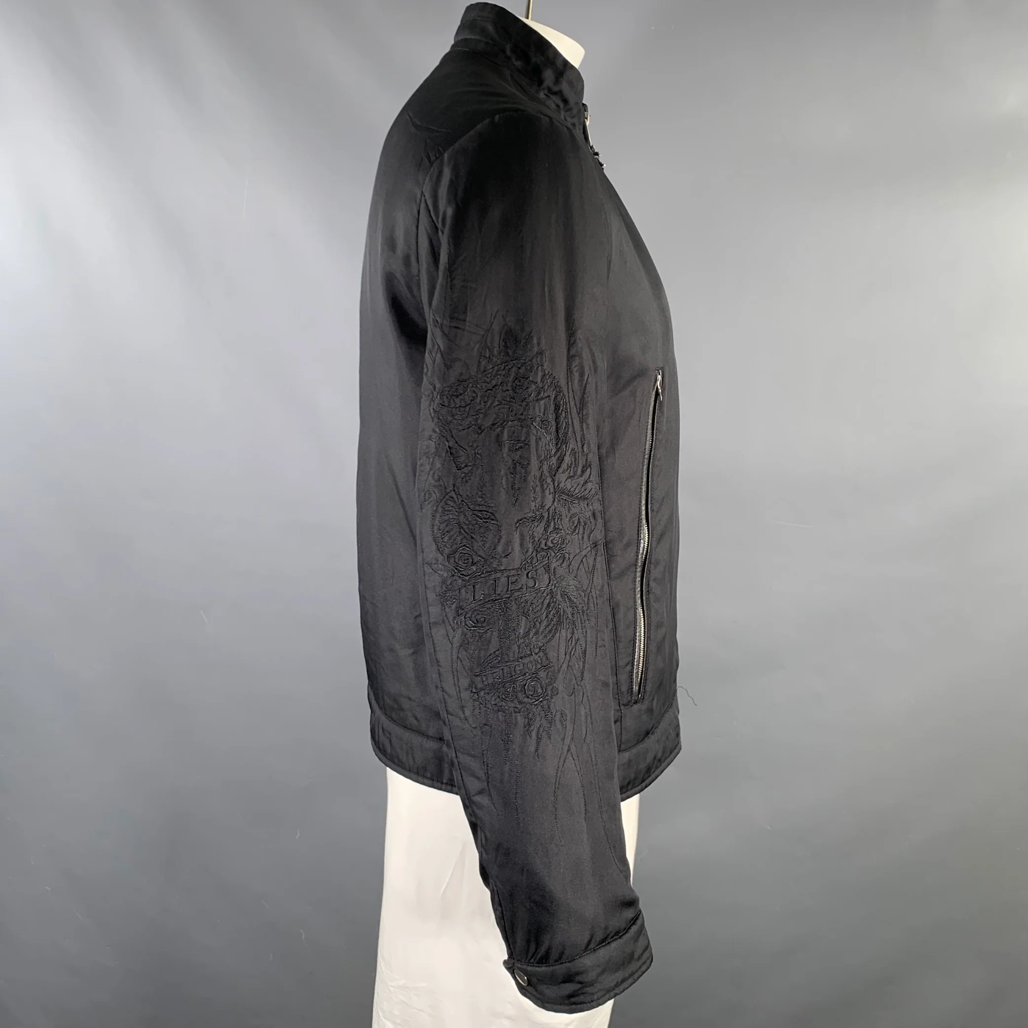 JOHN RICHMOND Size XL Black Embroidery Poliammide Zip Up Jacket - Image 3
