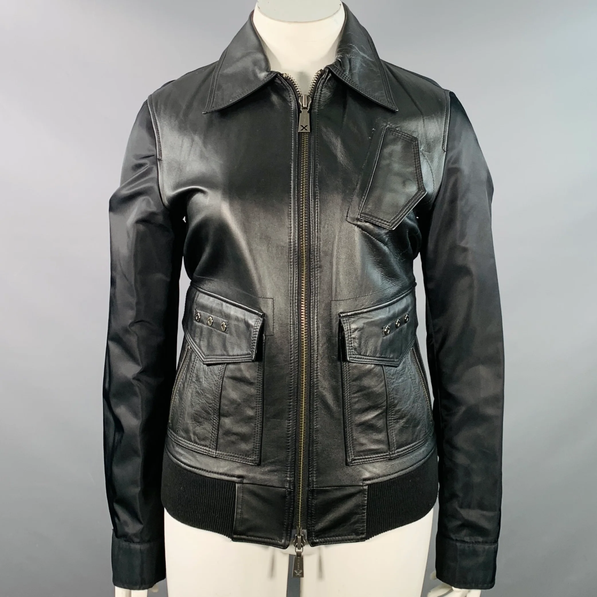 JOHN RICHMOND Size XL Black Faux Leather Polyamide Zip Up Jacket