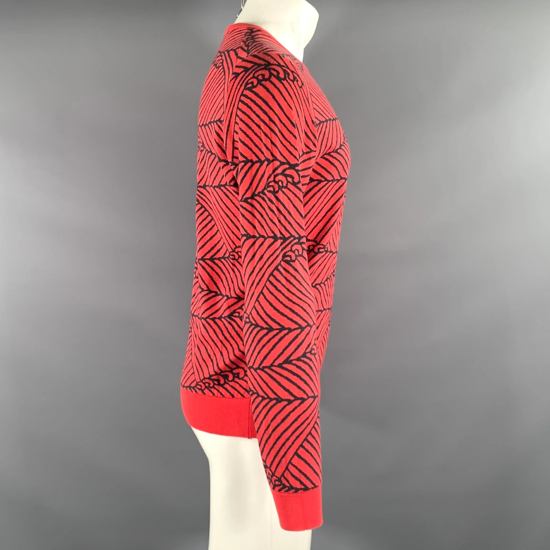 JOHN SMEDLEY Size M Red Black Abstract Ribbed Pullover - Image 2