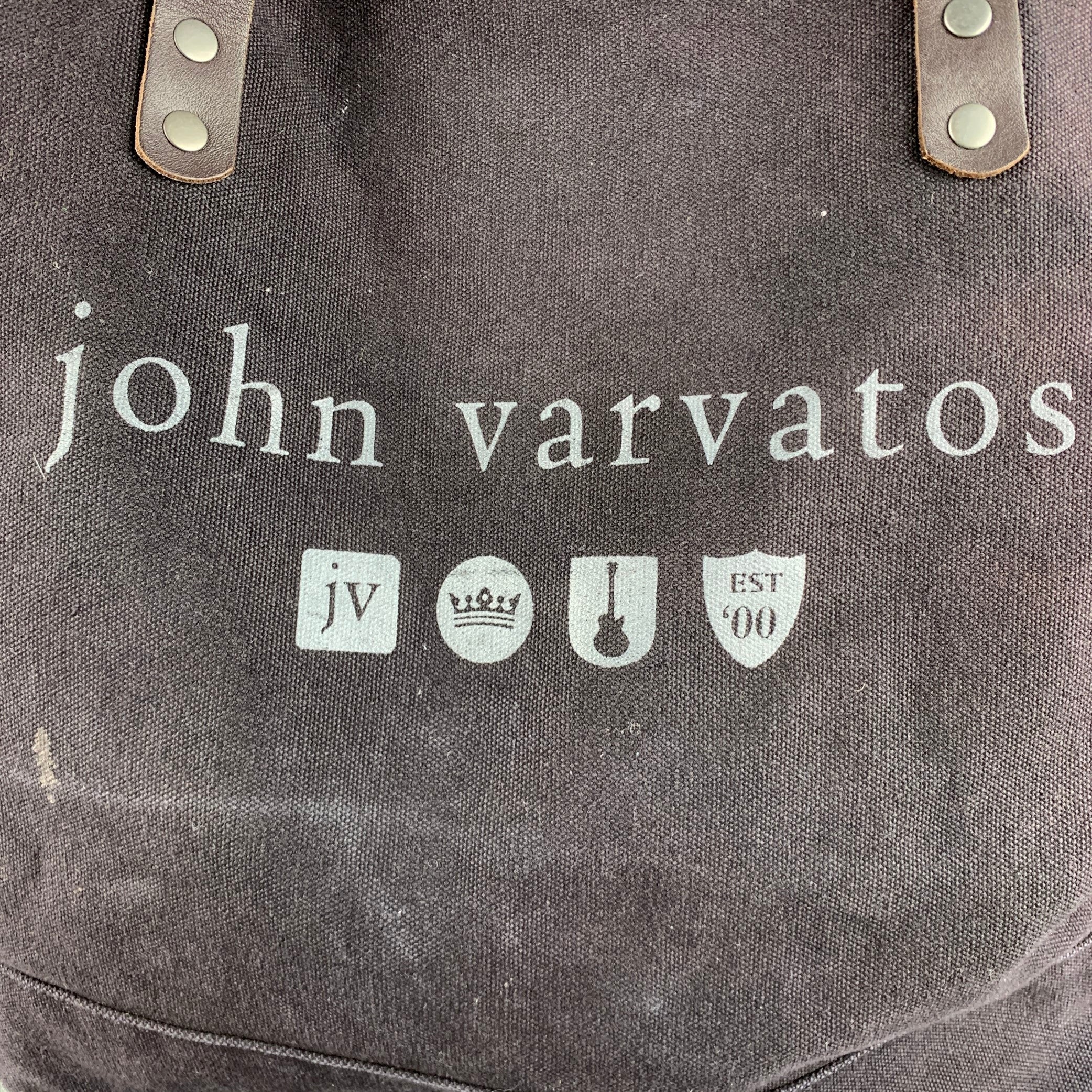 JOHN VARVATOS Brown Purple Logo Canvas Leather Tote Bags - Image 2