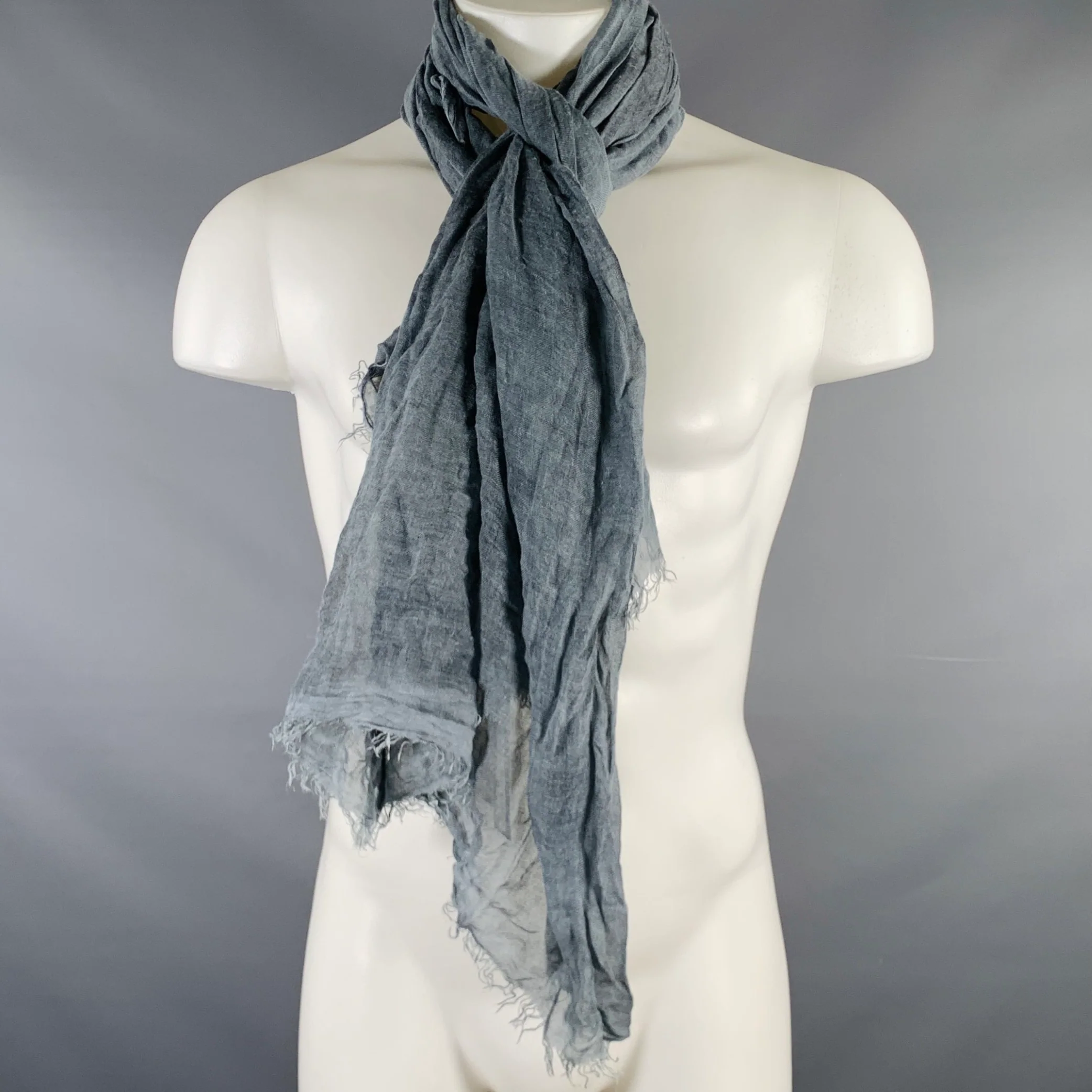 JOHN VARVATOS Grey Wrinkled Modal Wool Scarf - Image 6