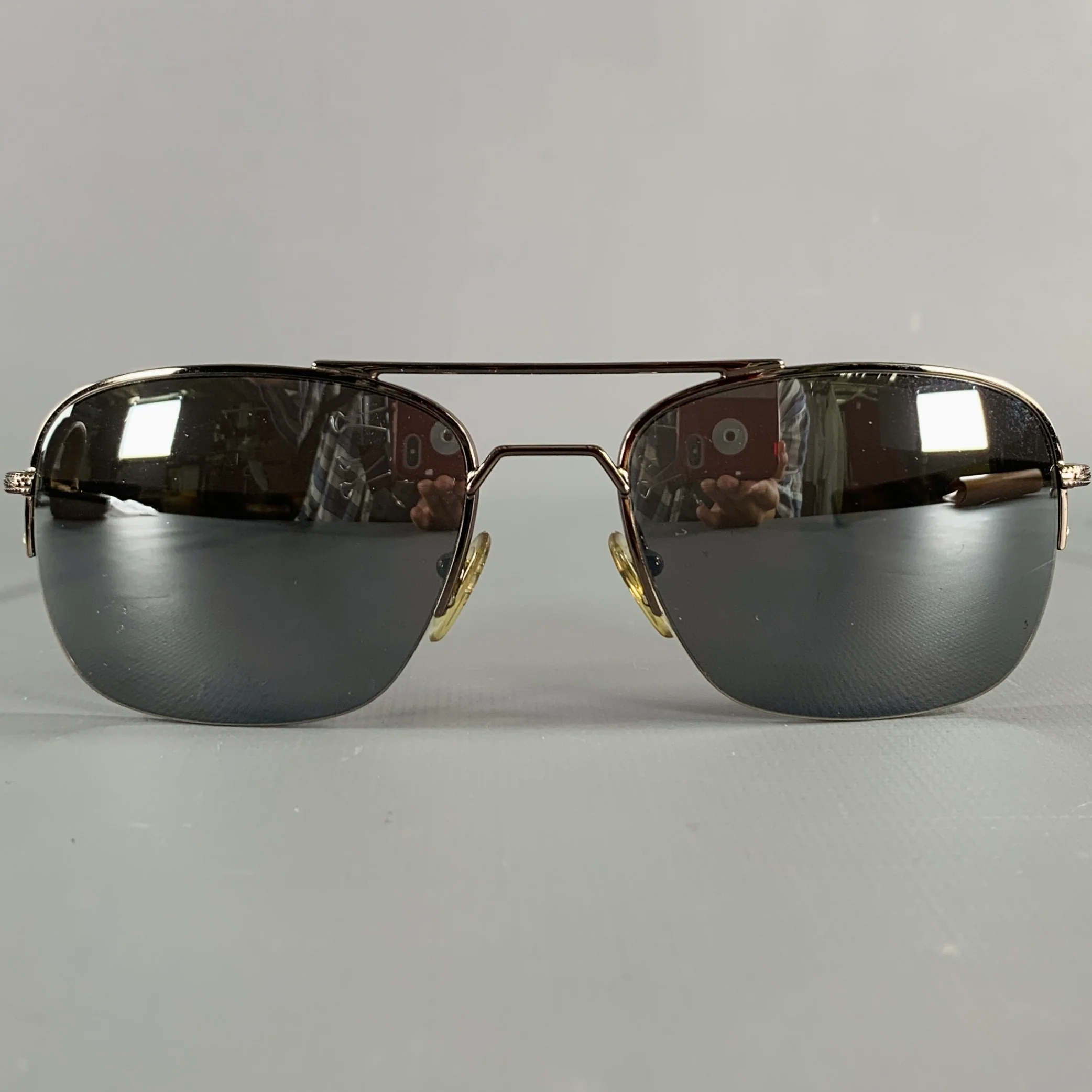 JOHN VARVATOS Silver Gunmetal Metal Aviator Sunglasses