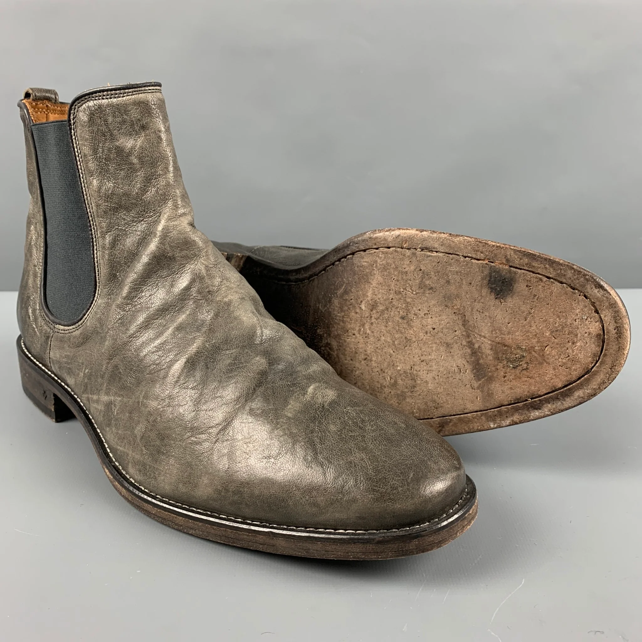 JOHN VARVATOS Size 10.5 Grey Distressed Leather Boots - Image 5